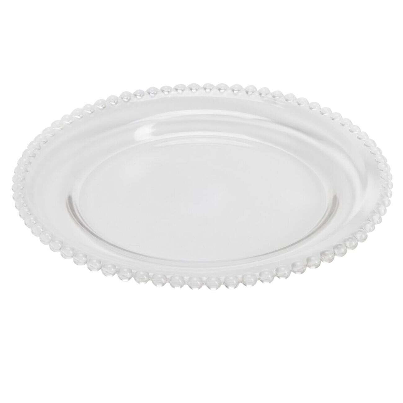 Assiette plate céramique transparente bord perle Ø26,5cm
