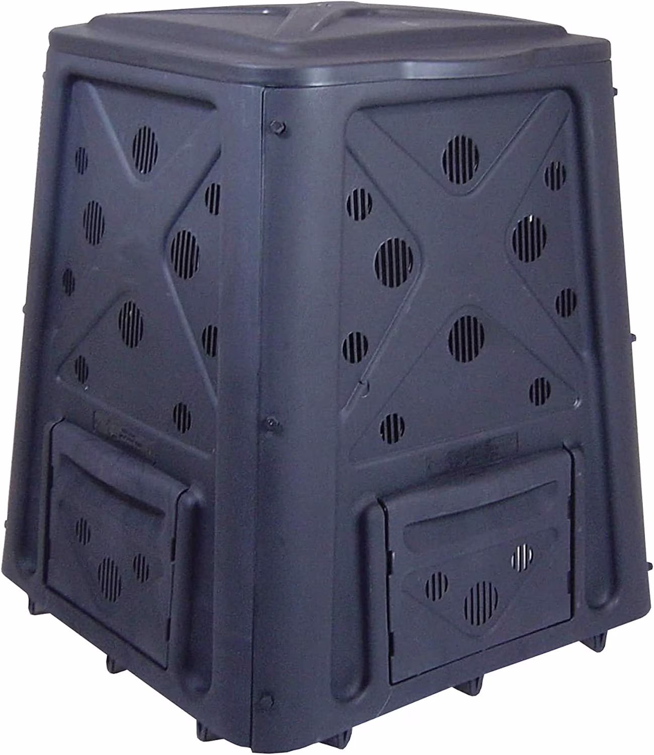 Tumis 65 Gallon Outdoor Compost Bin with Snapping Lift Off Lid, 4 Door Access, and Multiple Vent Holes for Garden and Landscaping, Black