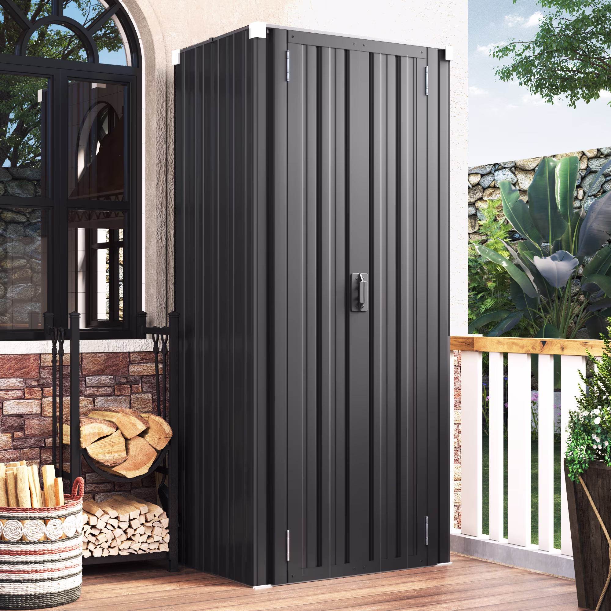 AECOJOY Outdoor Storage Cabinet for Garden & Patio, a Metal Organizer with Doors and Shelves in Gray