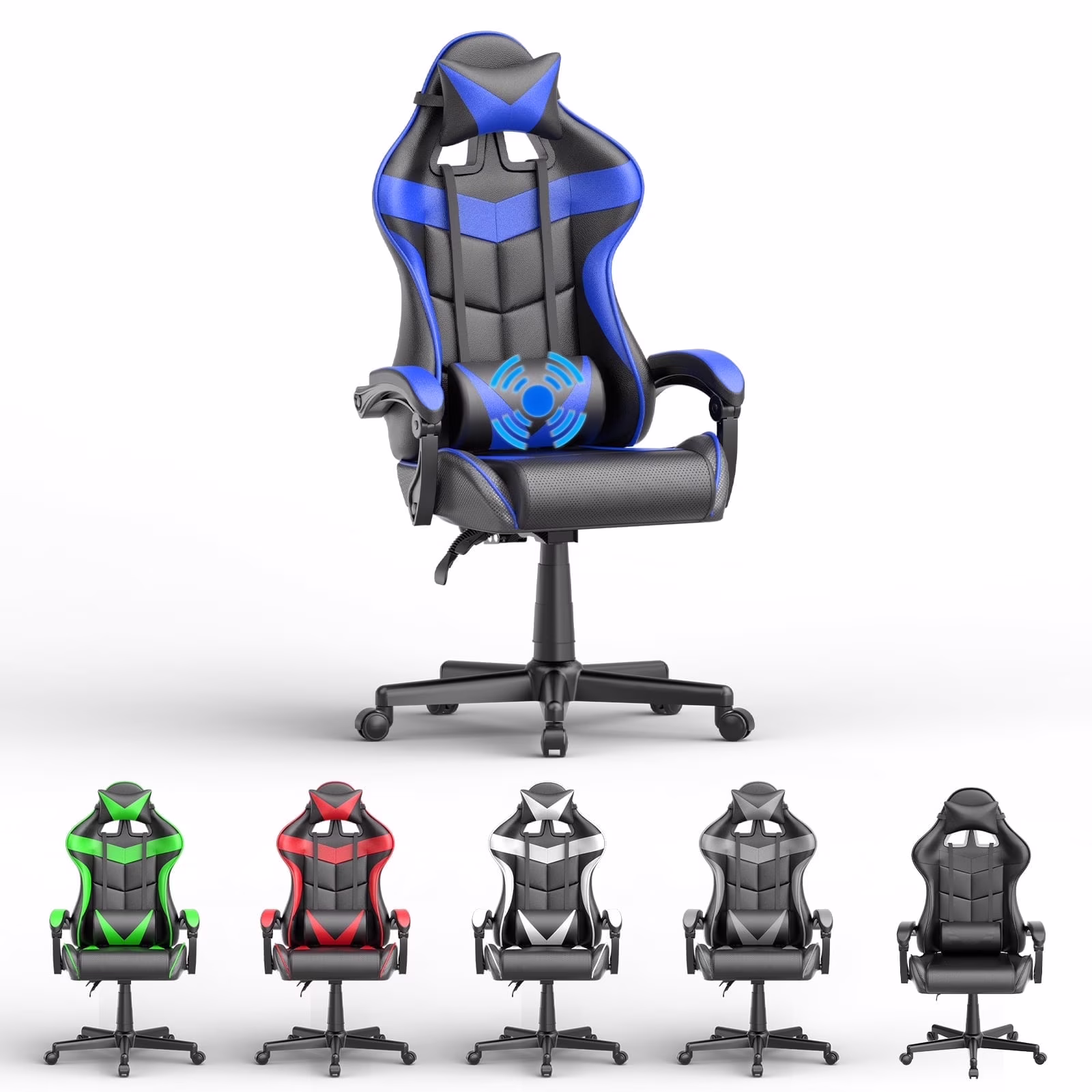 Gaming Chair with Massage, High Back Computer Gamer Chair for Adults and s, Ergonomic Game Chair with Adjustable Headrest and Lumbar Support (Blue)(��Z��Blue)