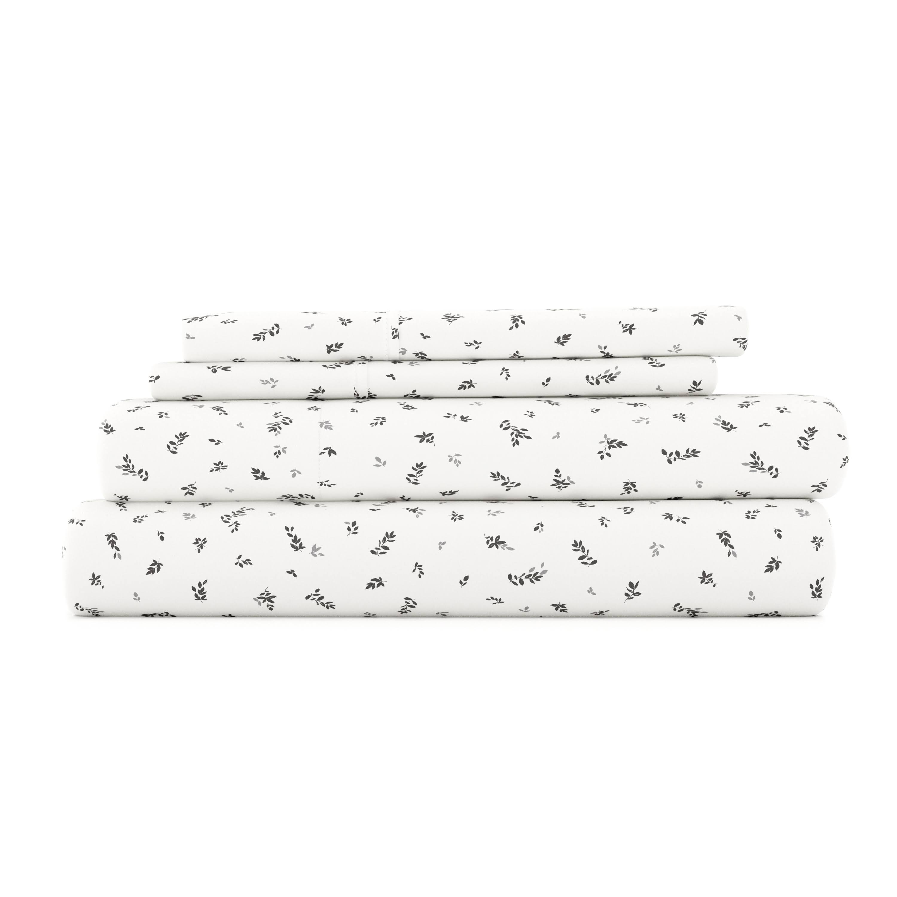 Home Collection Premium Ultra Soft Spotted Leaves Pattern 4 Piece Bed Sheets Set, Size: Full, Gray