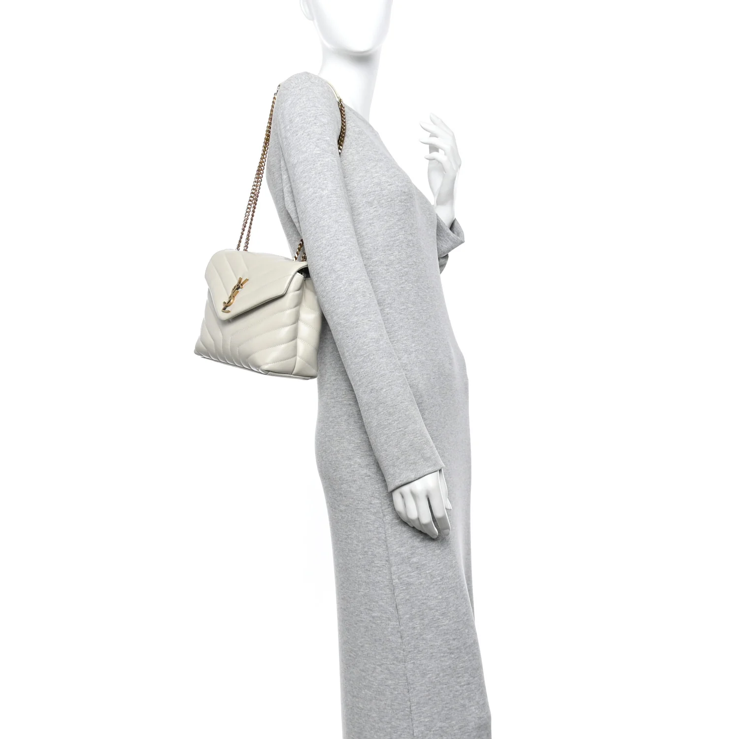 Calfskin Y Quilted Monogram Small Loulou Chain Satchel Crema Soft