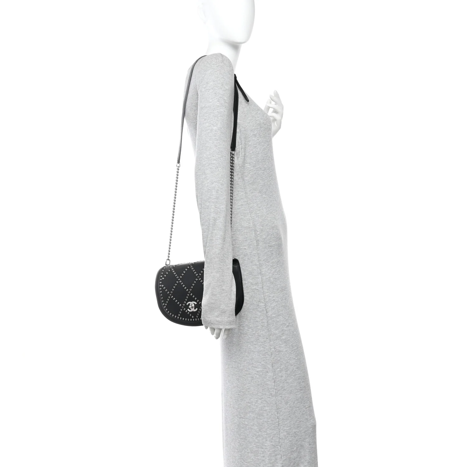 Calfskin Coco Eyelets Small Flap Bag Black