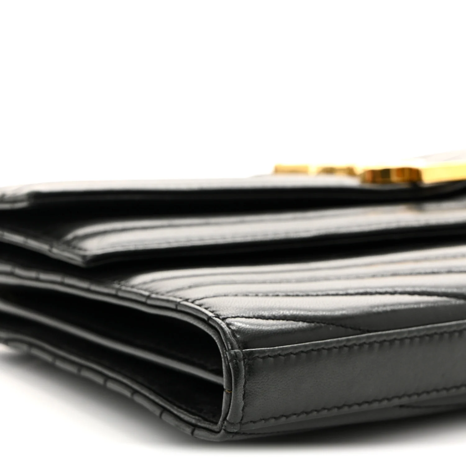 Lambskin Matelasse Chevron Monogram Sulpice Chain Wallet Black