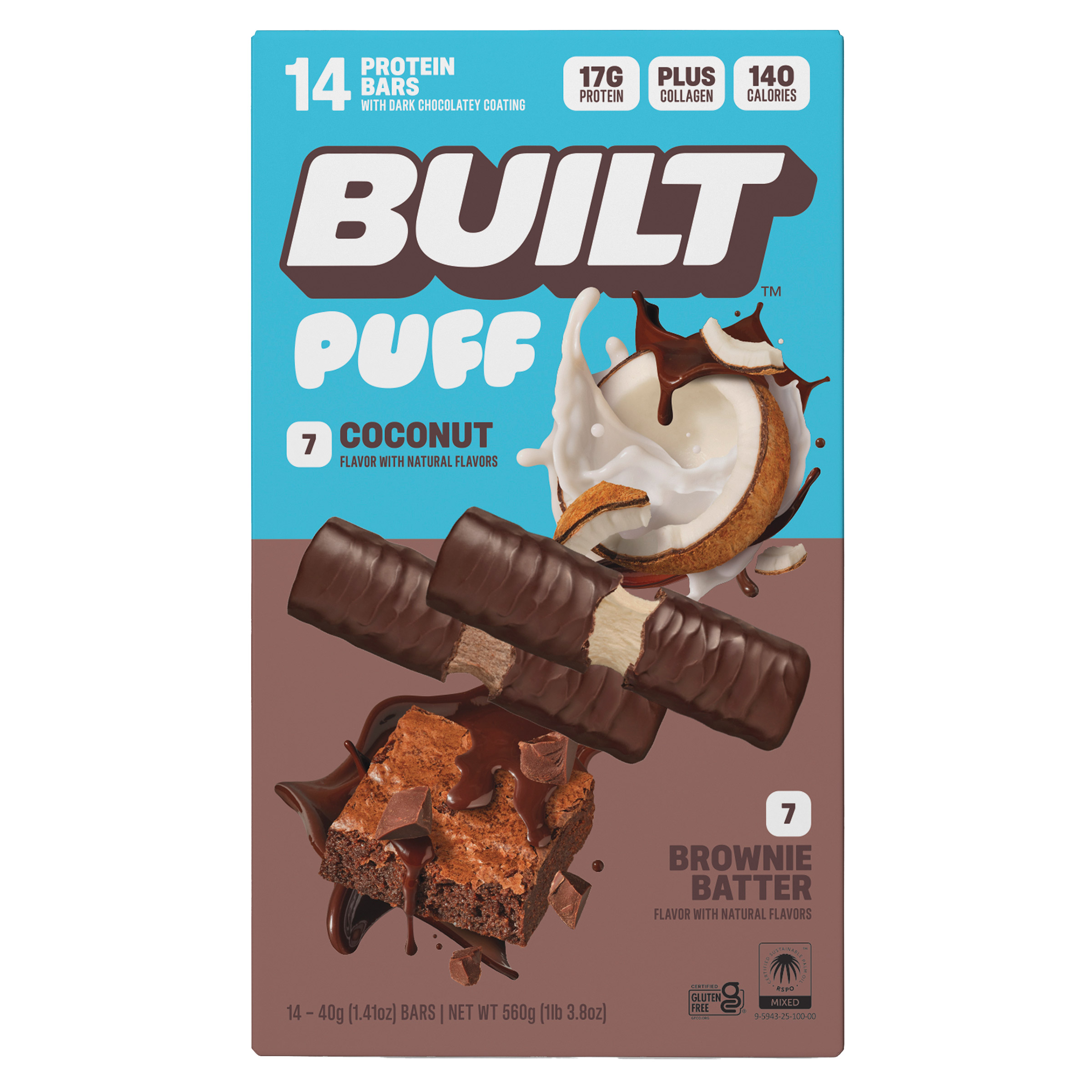 BUILT Puff Protein Bar, Variety Pack, 1.41 oz, 14 - Count
