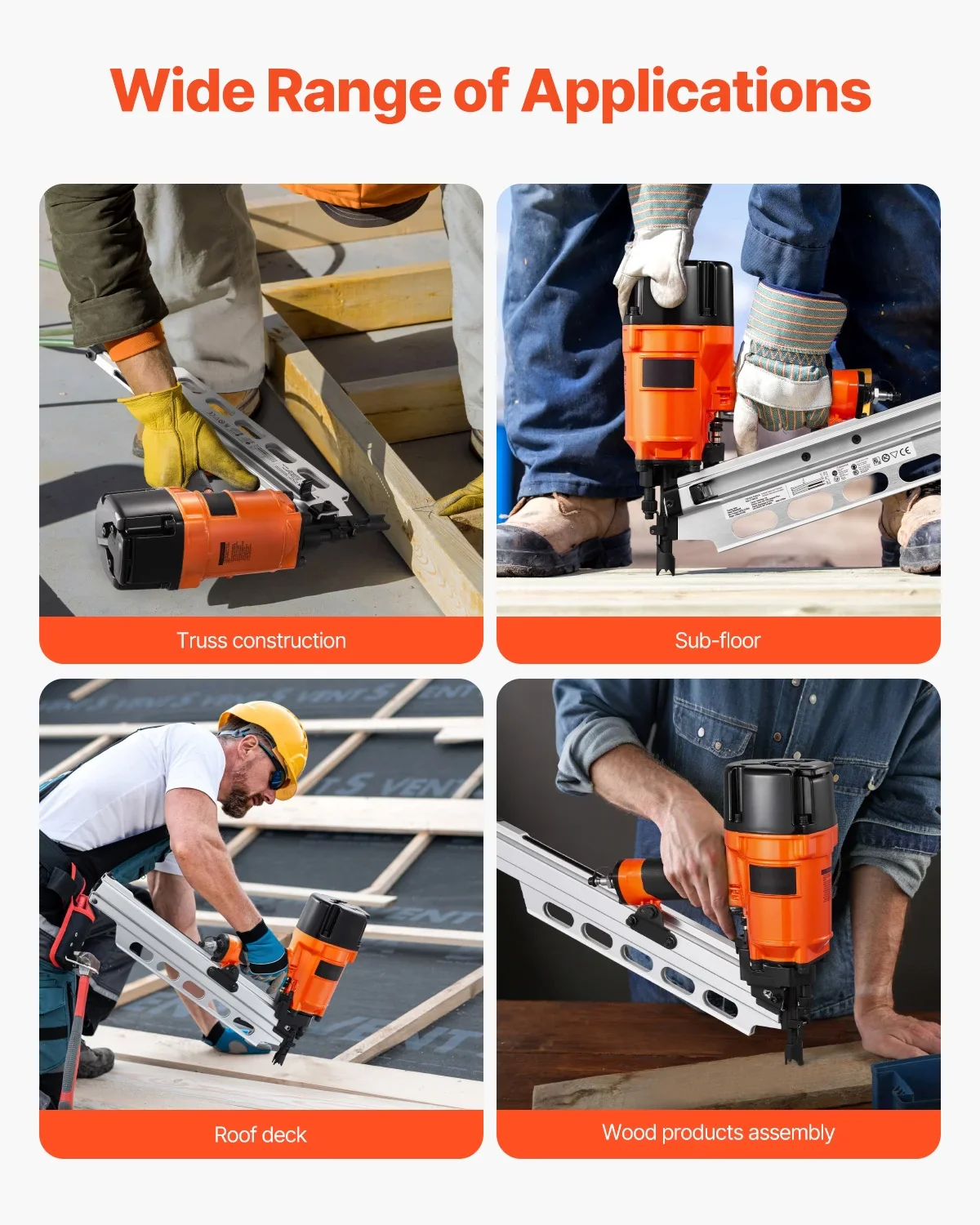 KFFKFF Nail Gun, 2 to 3-1/2 21 Degree Full Round Head, Pneumatic with Dual Firing Options & No-Tool Depth Modification, 80-120PSI Professional Air Powered Tool for Floor, Deck & Frame Construction