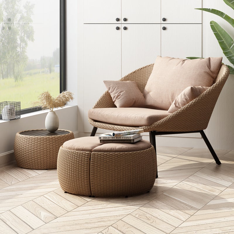 fauteuil en rotin pour terrasse, balcon, jardin, salon, chambre d'hôtes, modèle de chambre, petit canapé d'intérieur, ensemble quatre pièces