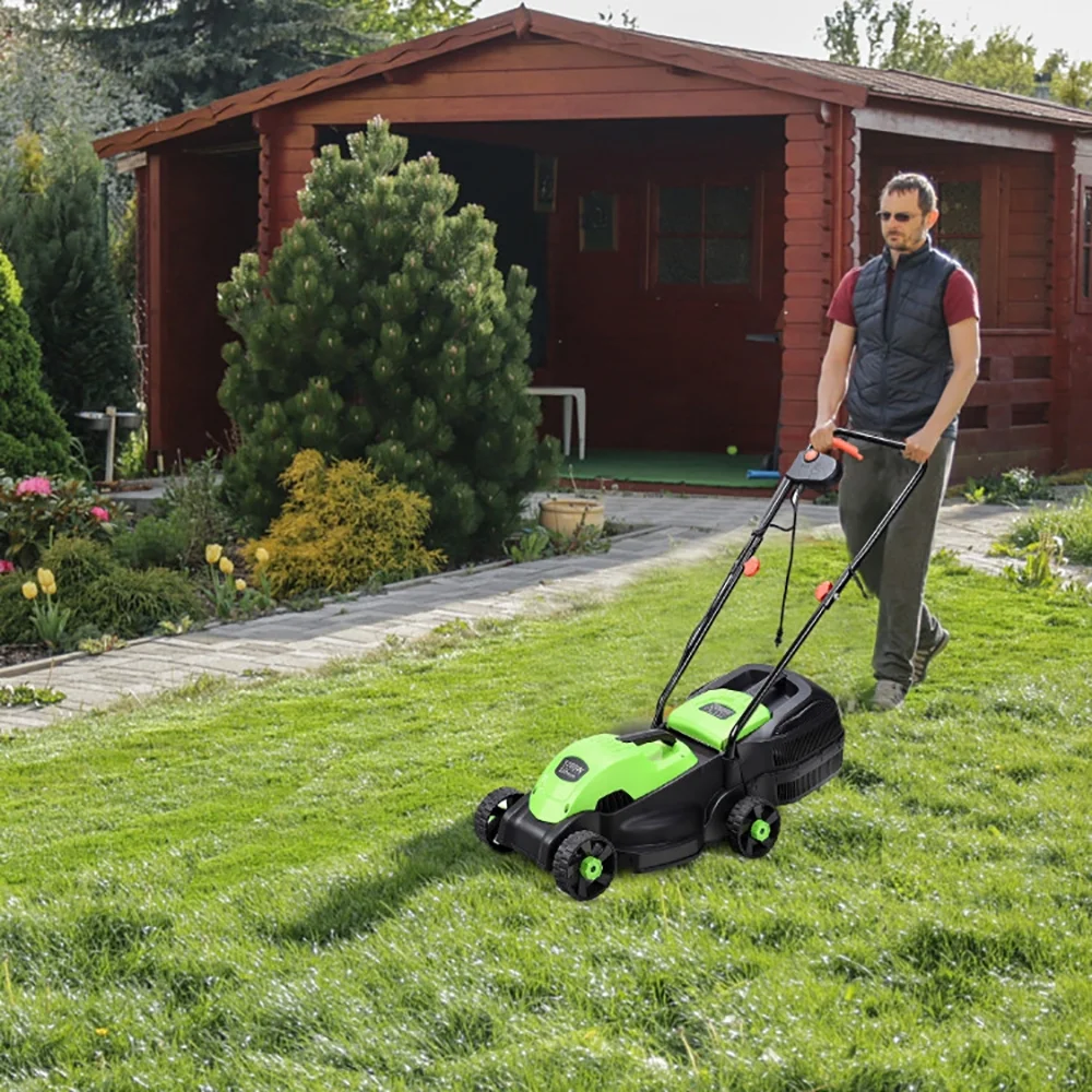 14 Inch Electric Push Lawn Mower with Grass Bag Corded Ergonomic Design Green(Green) - Image 6