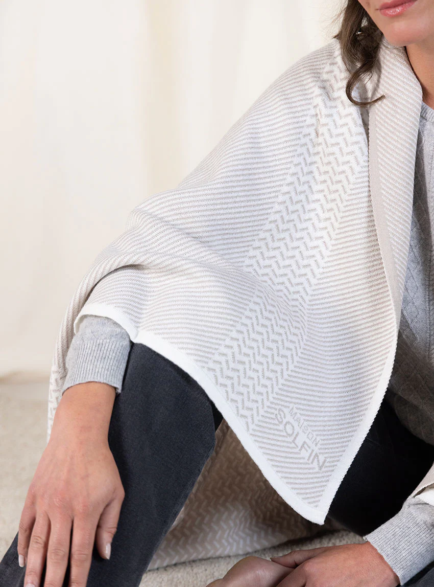 Plaid jacquard en laine mérinos beige