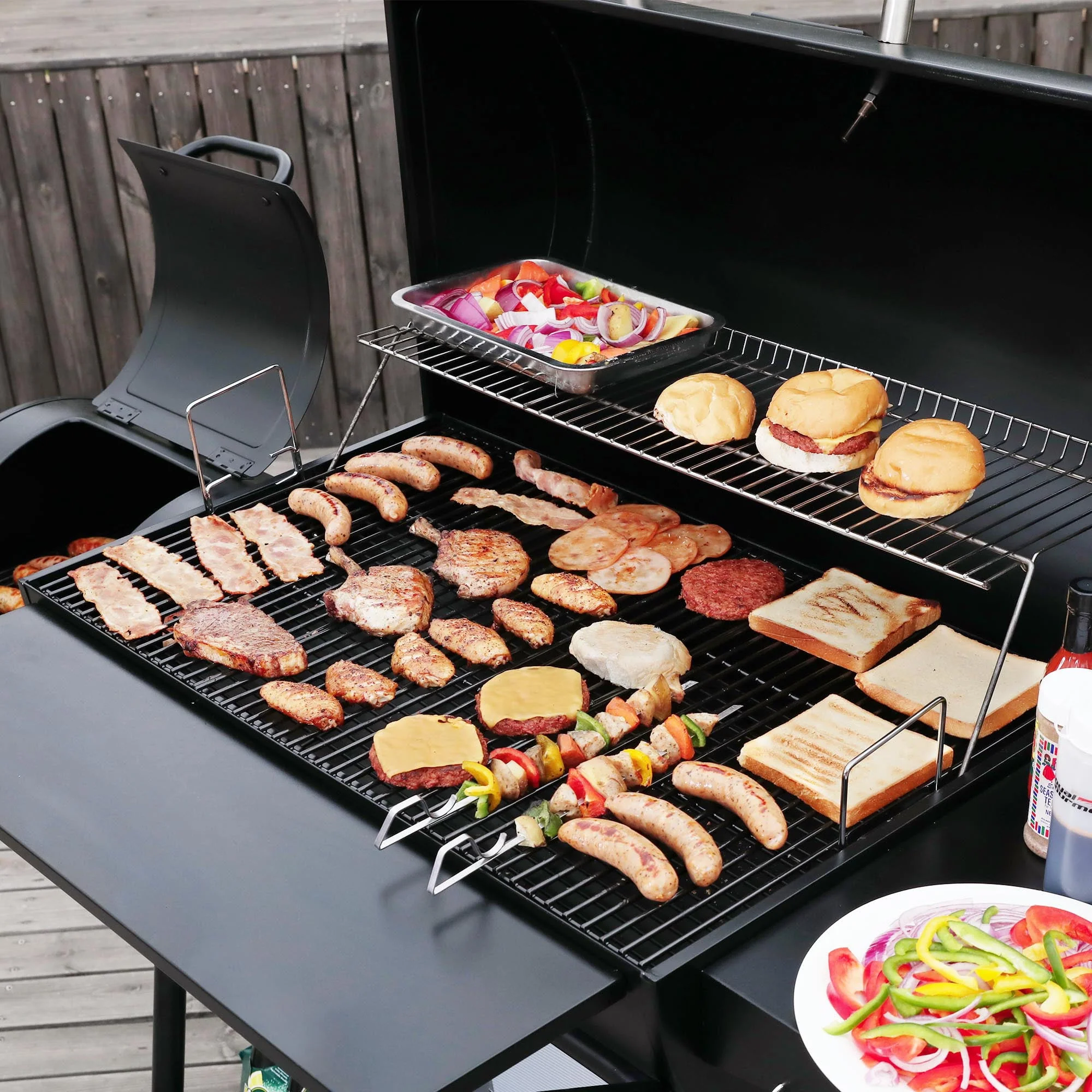 CC2036F 36" Charcoal Barrel Grill with Offset Smoker - Image 8
