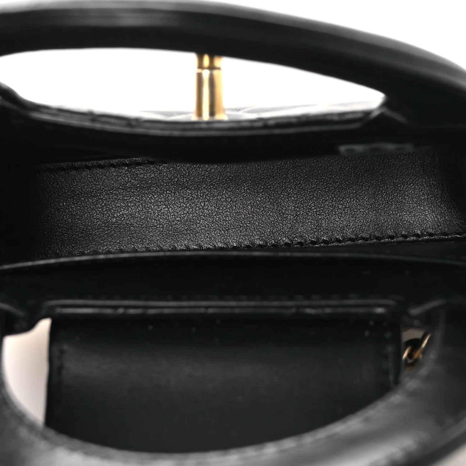 Shiny Aged Calfskin Quilted Mini Nano Kelly Shopper Black