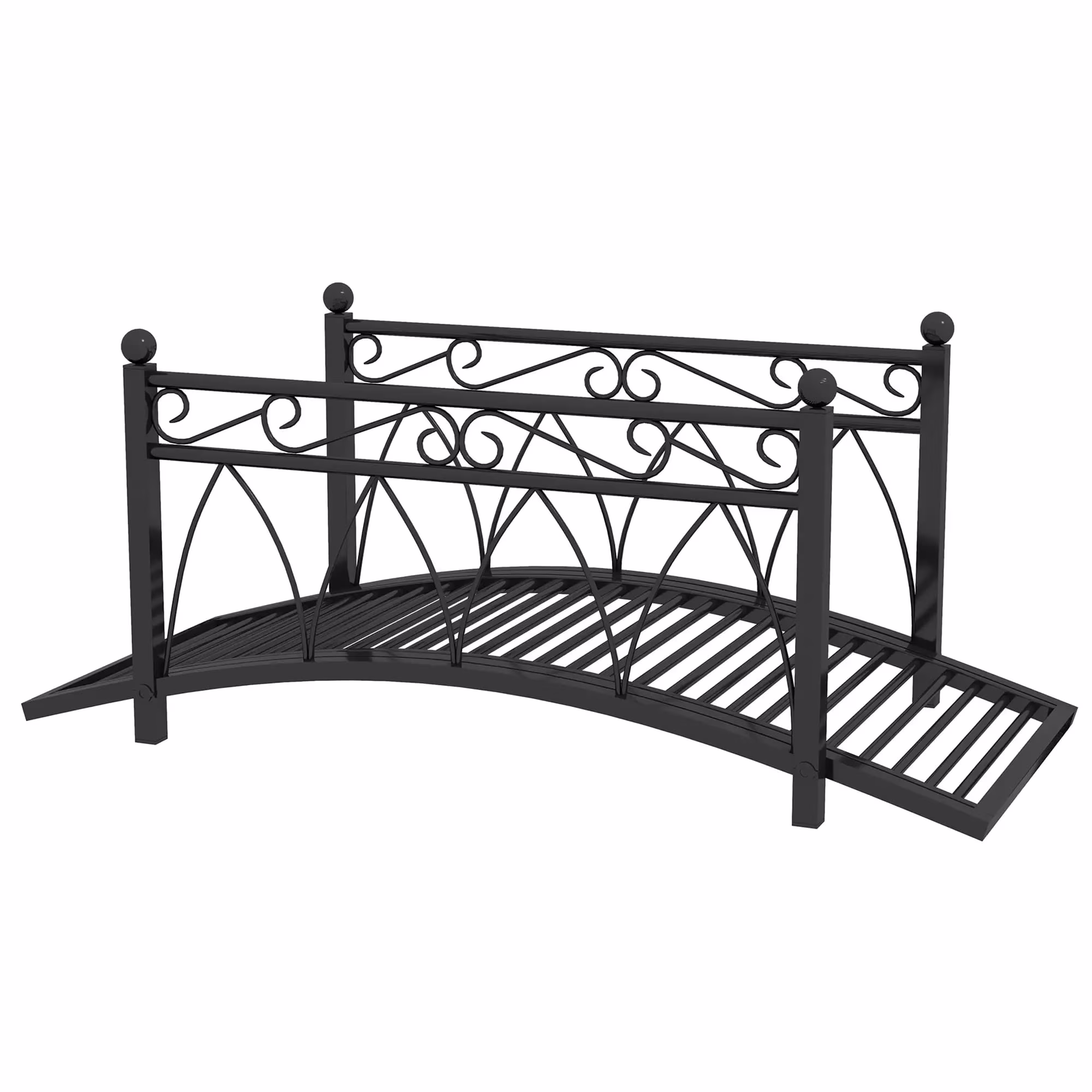 3.3' Metal Arch Zen Garden Pond Bridg with Safety Siderails for Stream, Fish Pond, Black