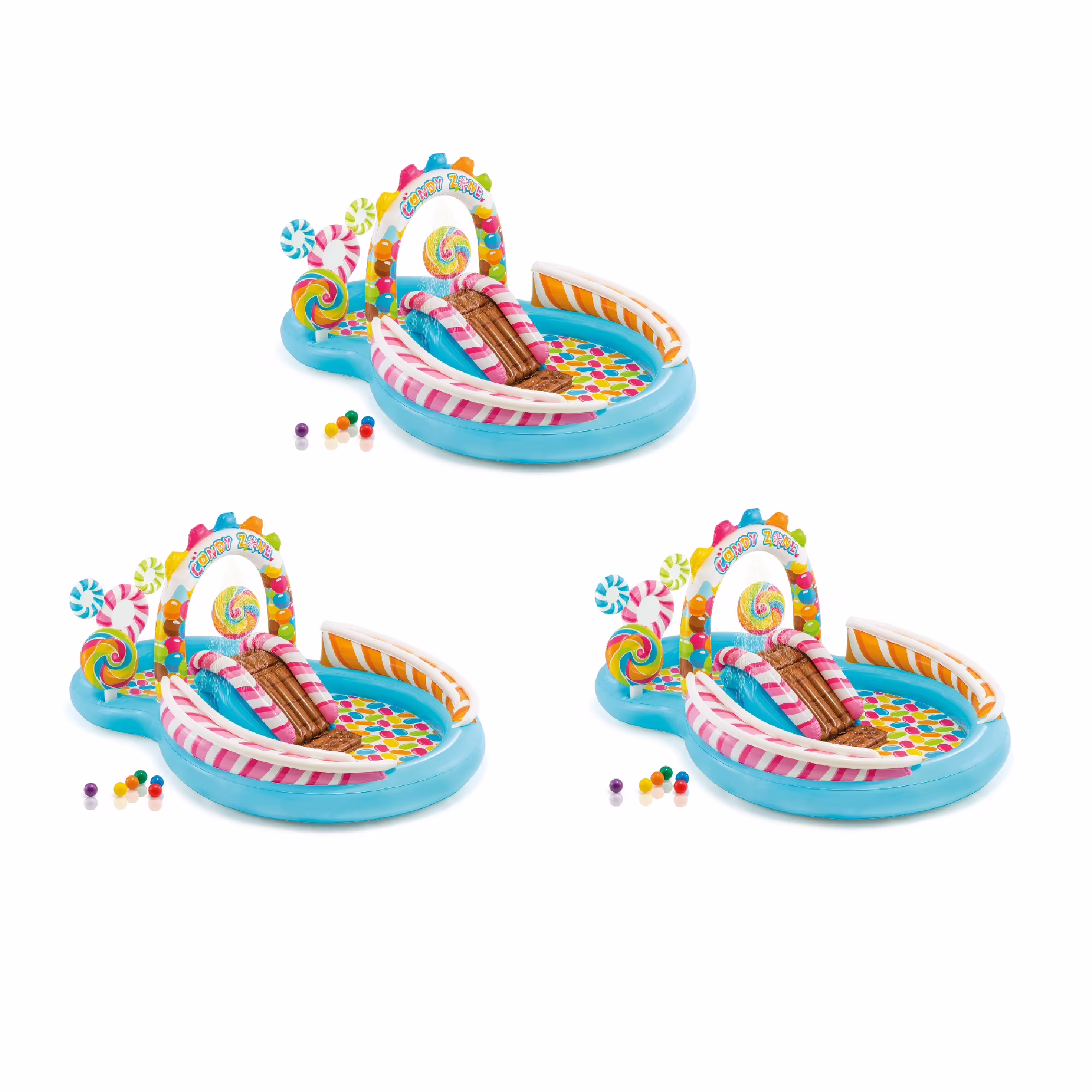 9' x 6' x 51" Inflatable Candy Zone Kiddie Pool with Waterslide (3 Pack)
