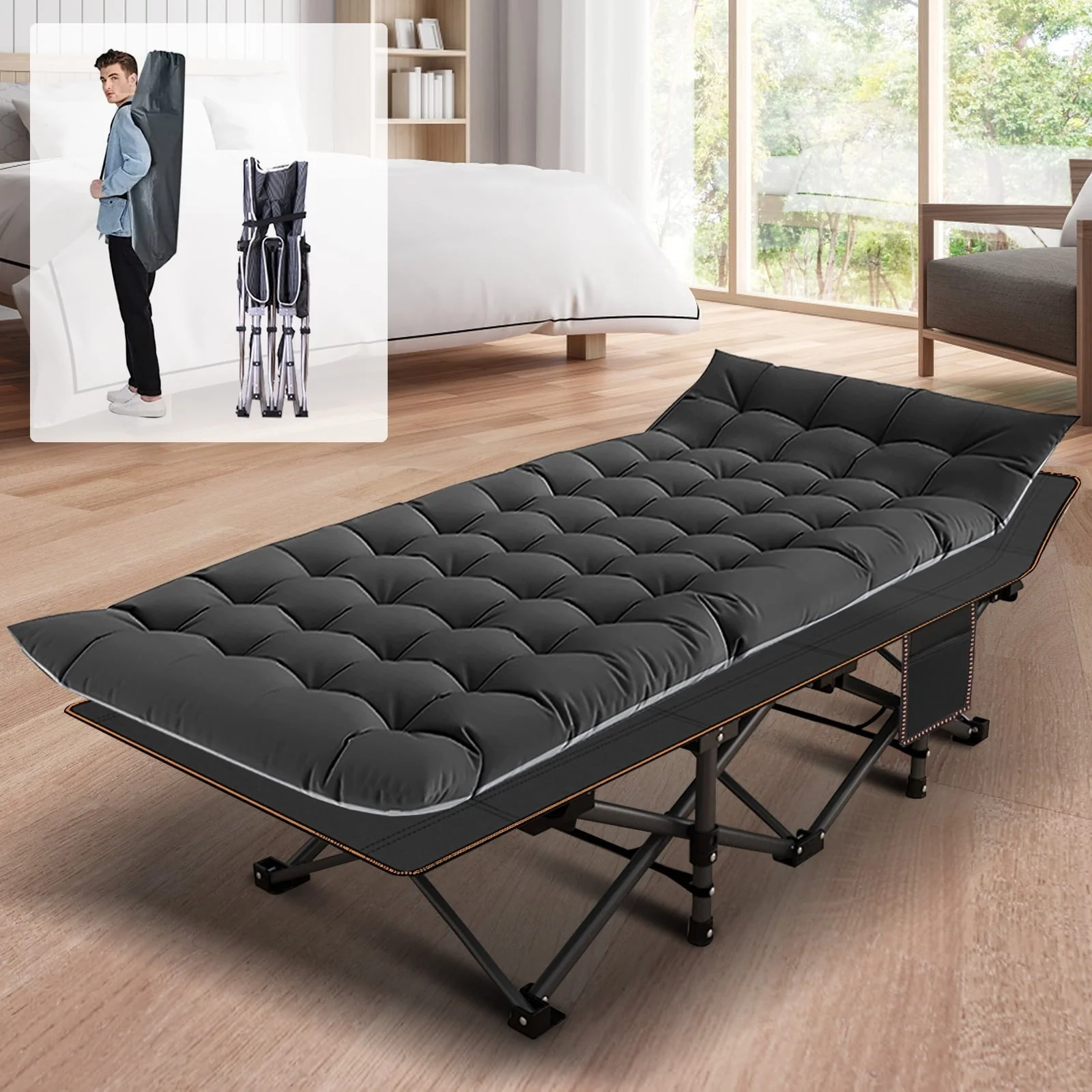 ABORON Folding Camping Cot for Adults  Kids, Folding Guest Bed Cots,Sleeping Cot Folding Bed with 2 Sided Mattress  Carry Bag