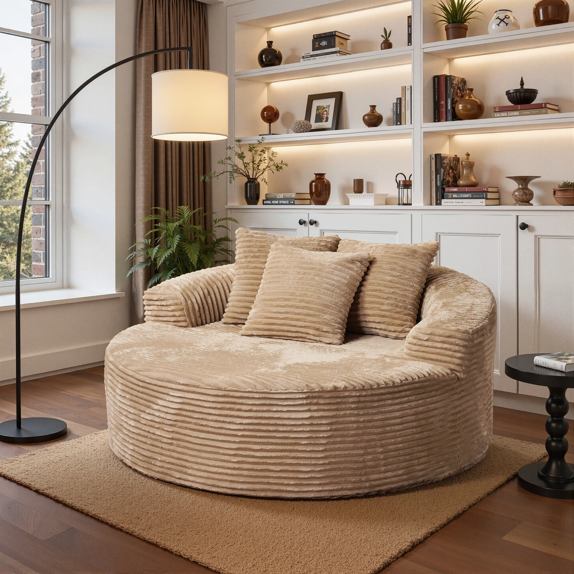 58'' Oversized Chaise Lounge Indoor Chair Modern Cloud Floor Sofa Bed Comfy Upholstered Sleeper Couch Deep Seat Accent Reading Chair for Living Room, Bedroom, No Assembly, Black(Plush Corduroy)(Black (Plush Corduroy)) - Image 10