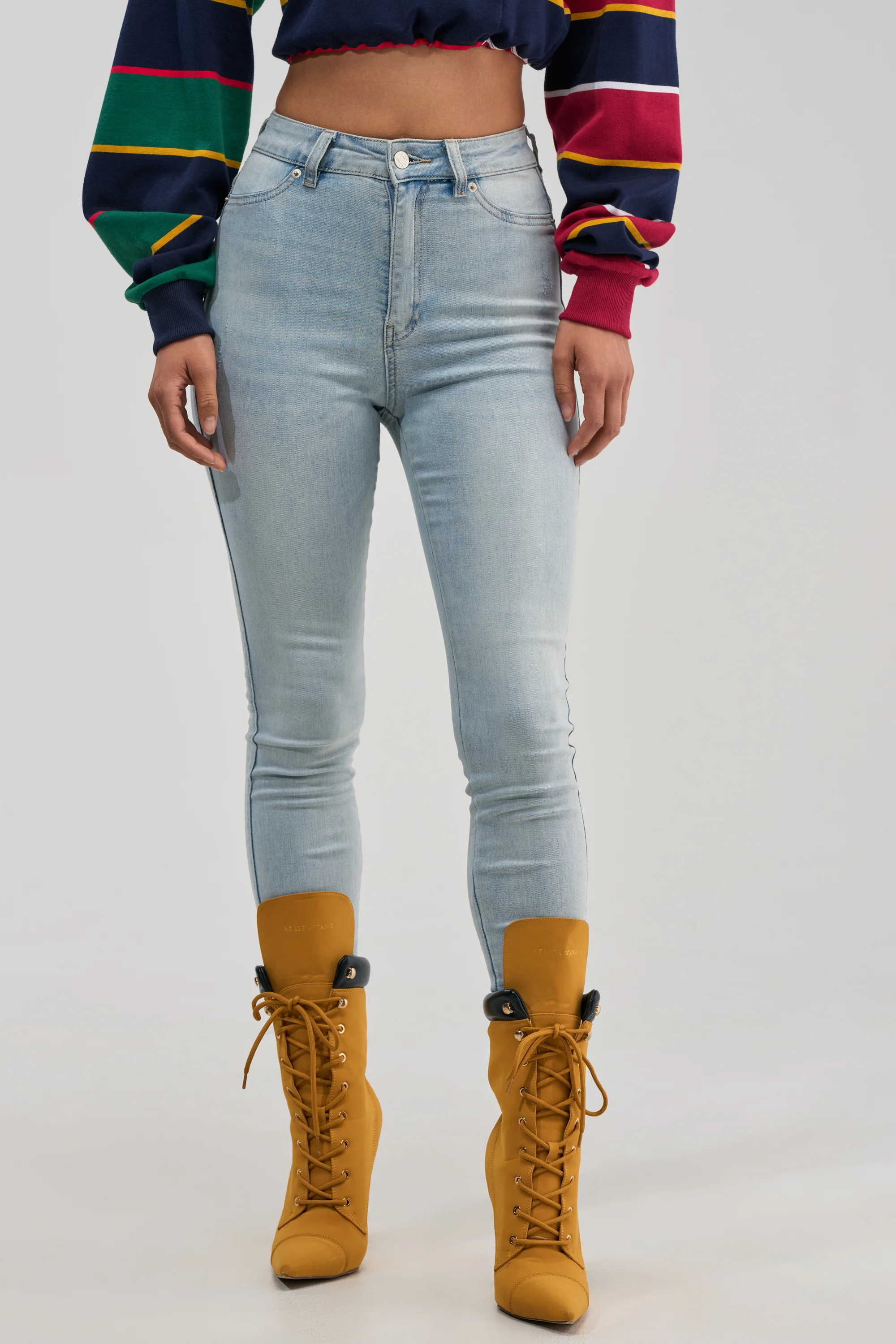 FLEX-FIT HIGH WAISTED SUPER STRETCHY SKINNY JEANS IN LIGHT BLUE - Akira Store