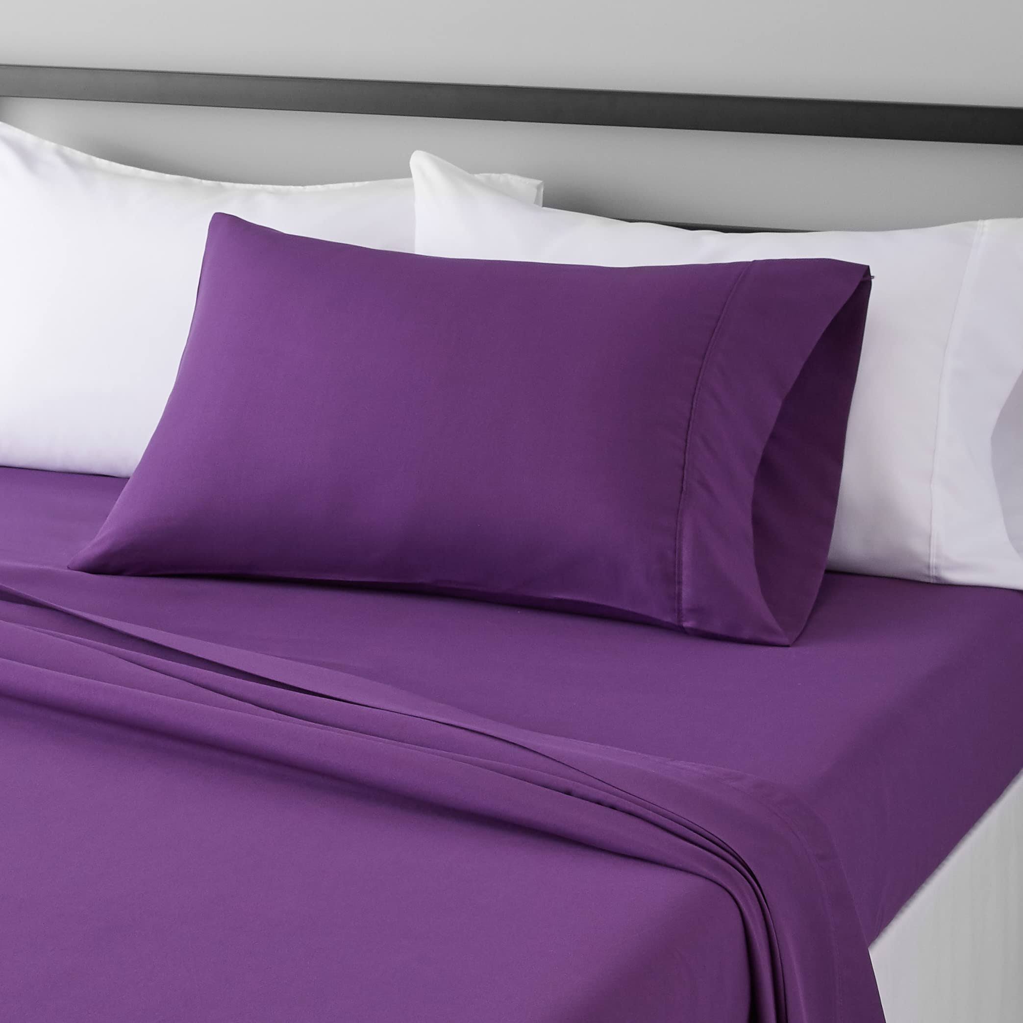 Amazon Basics Lightweight Super Soft Easy Care Microfiber Bedding Bed Sheets Bedding Plum : Twin XL
