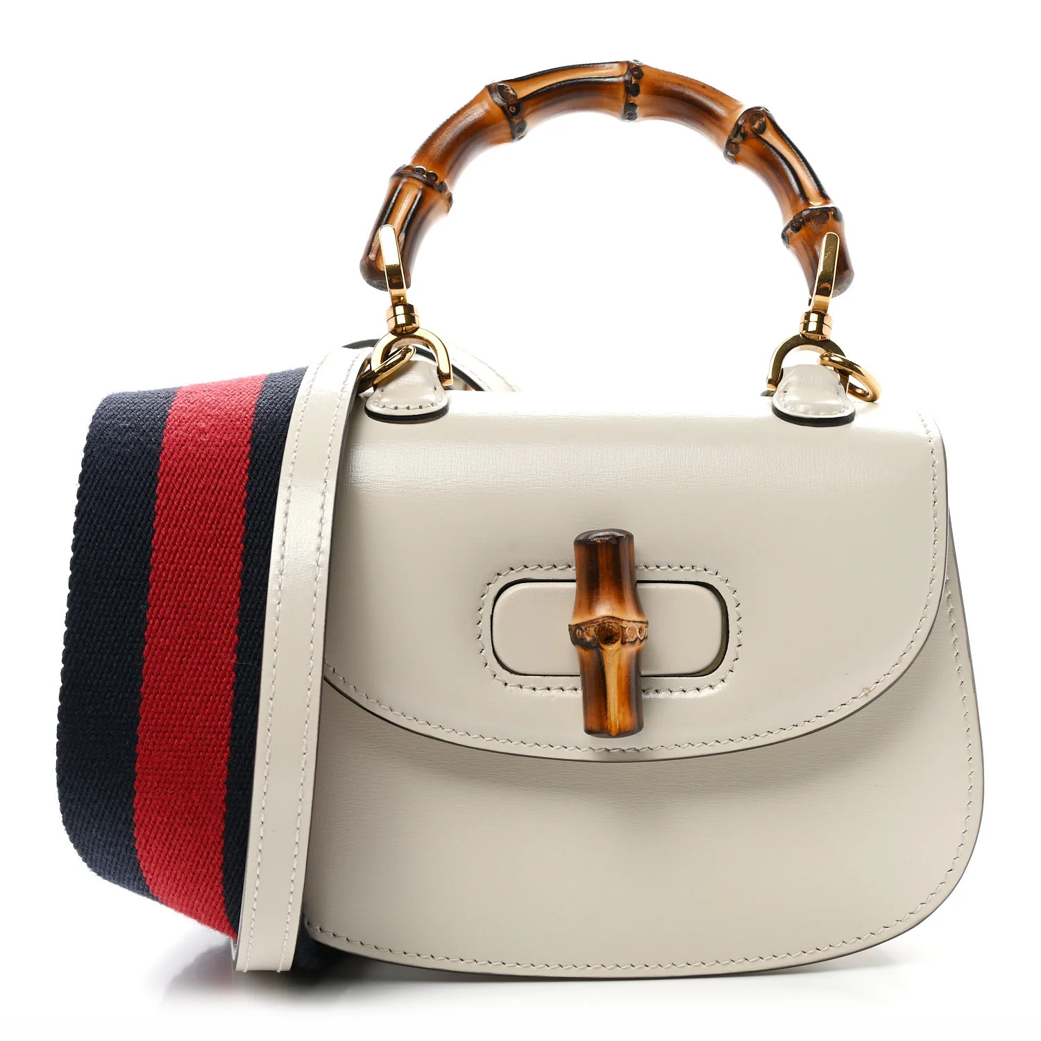 Boarded Dyana Lux Calfskin Web Mini Bamboo 1947 Top Handle Bag Mystic White