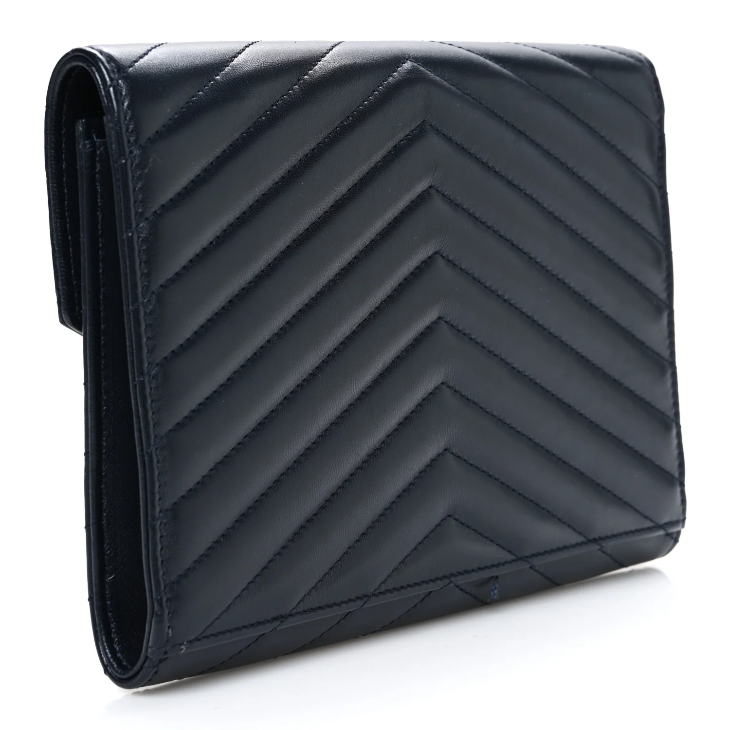 Lambskin Matelasse Chevron Monogram Cassandre Flap Pouch Navy
