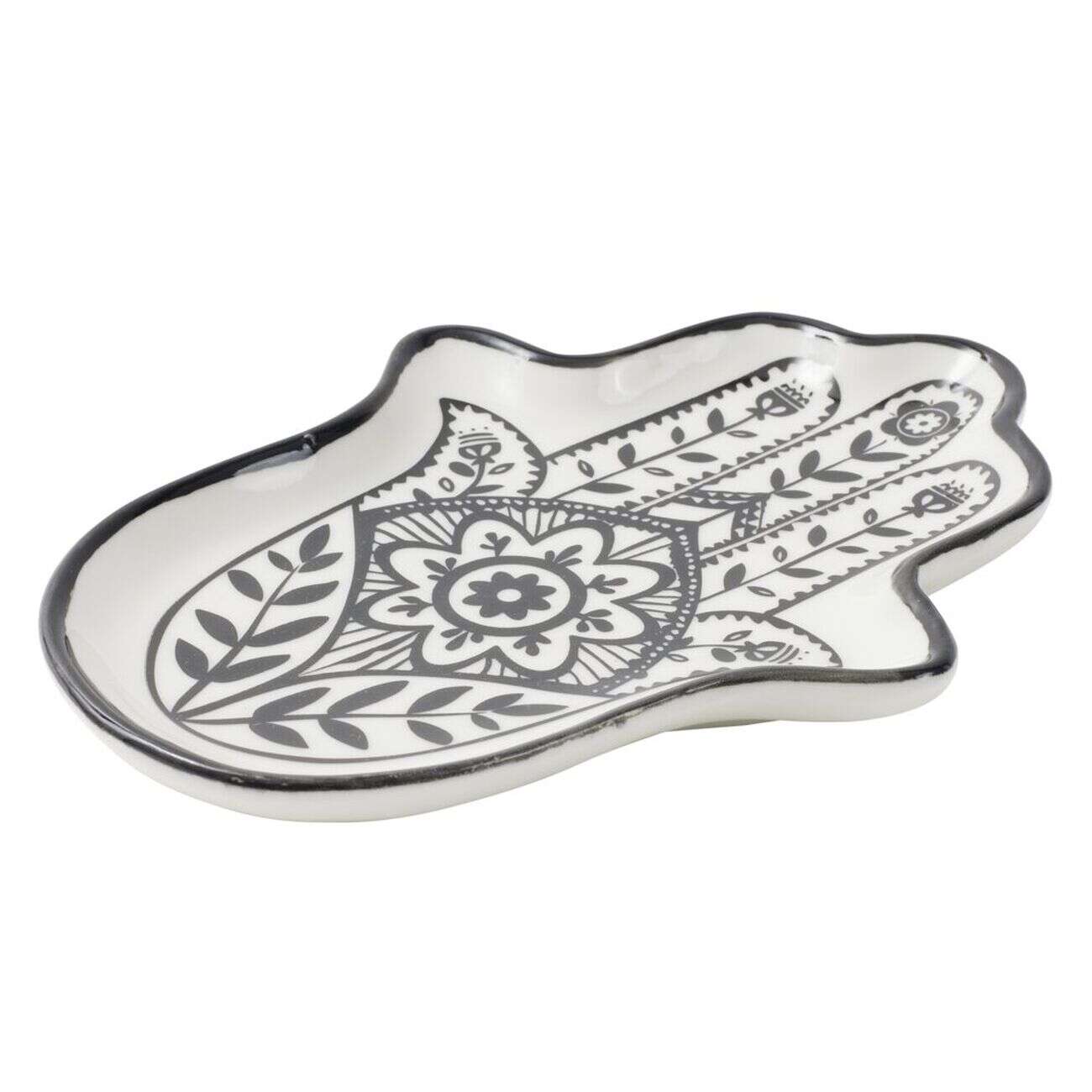 Vide poche arabesque main de Fatma céramique blanc et noir 11x8xH1,5cm