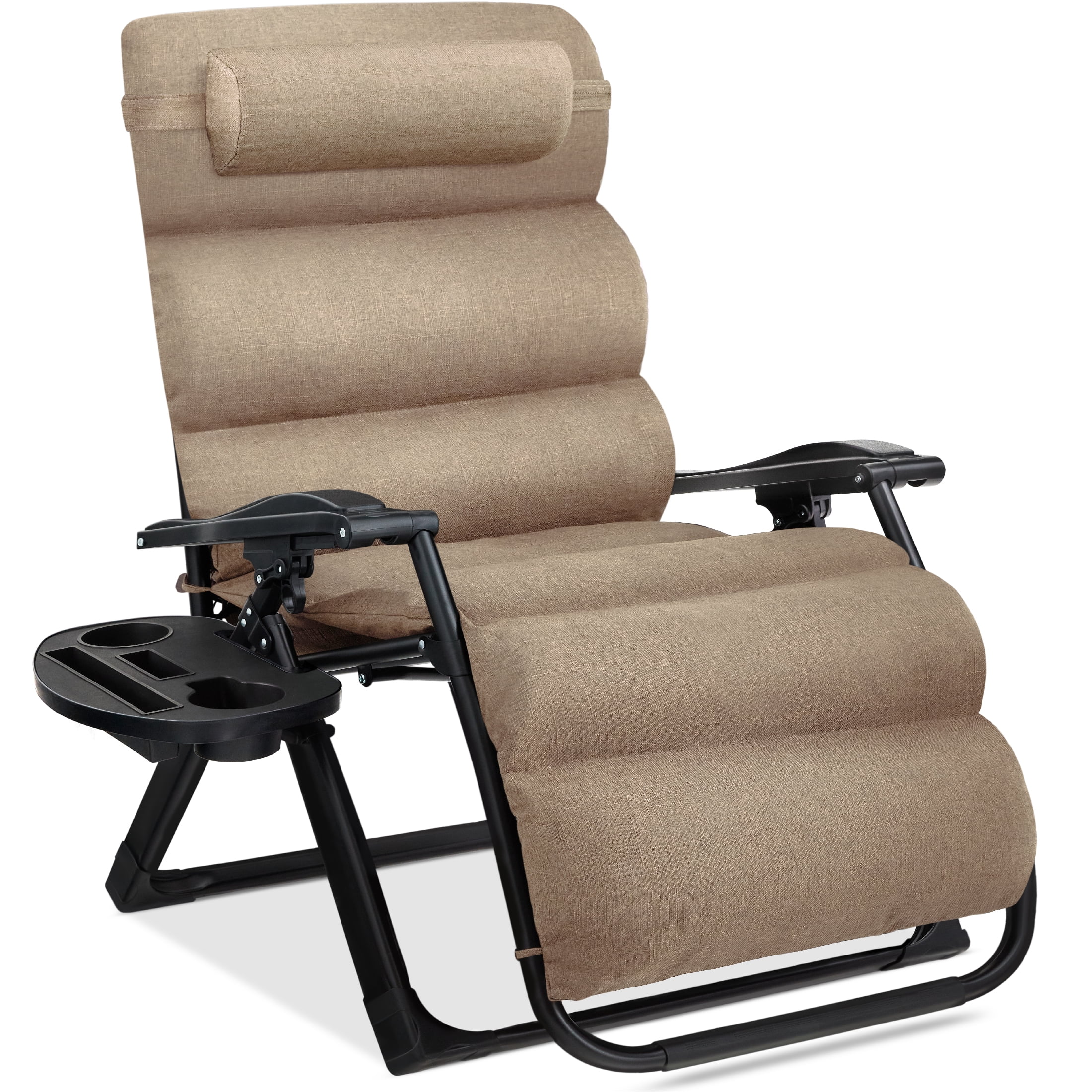 Oversized Zero Gravity Chair, Folding Recliner w/ Removable Cushion, Side Tray Fossil Gray(Fossil Gray) - Image 9