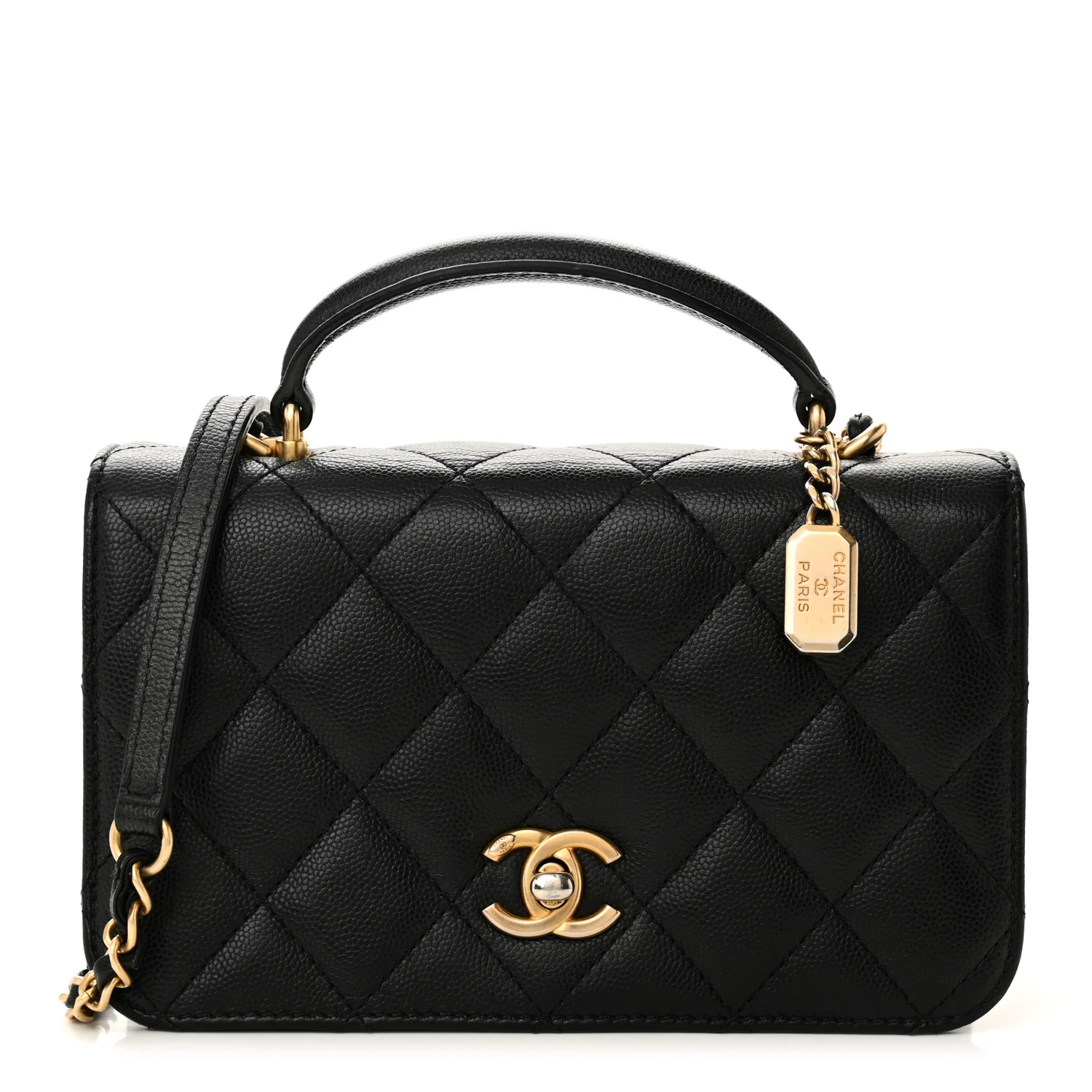 Caviar Quilted Mini Top Handle Flap Black