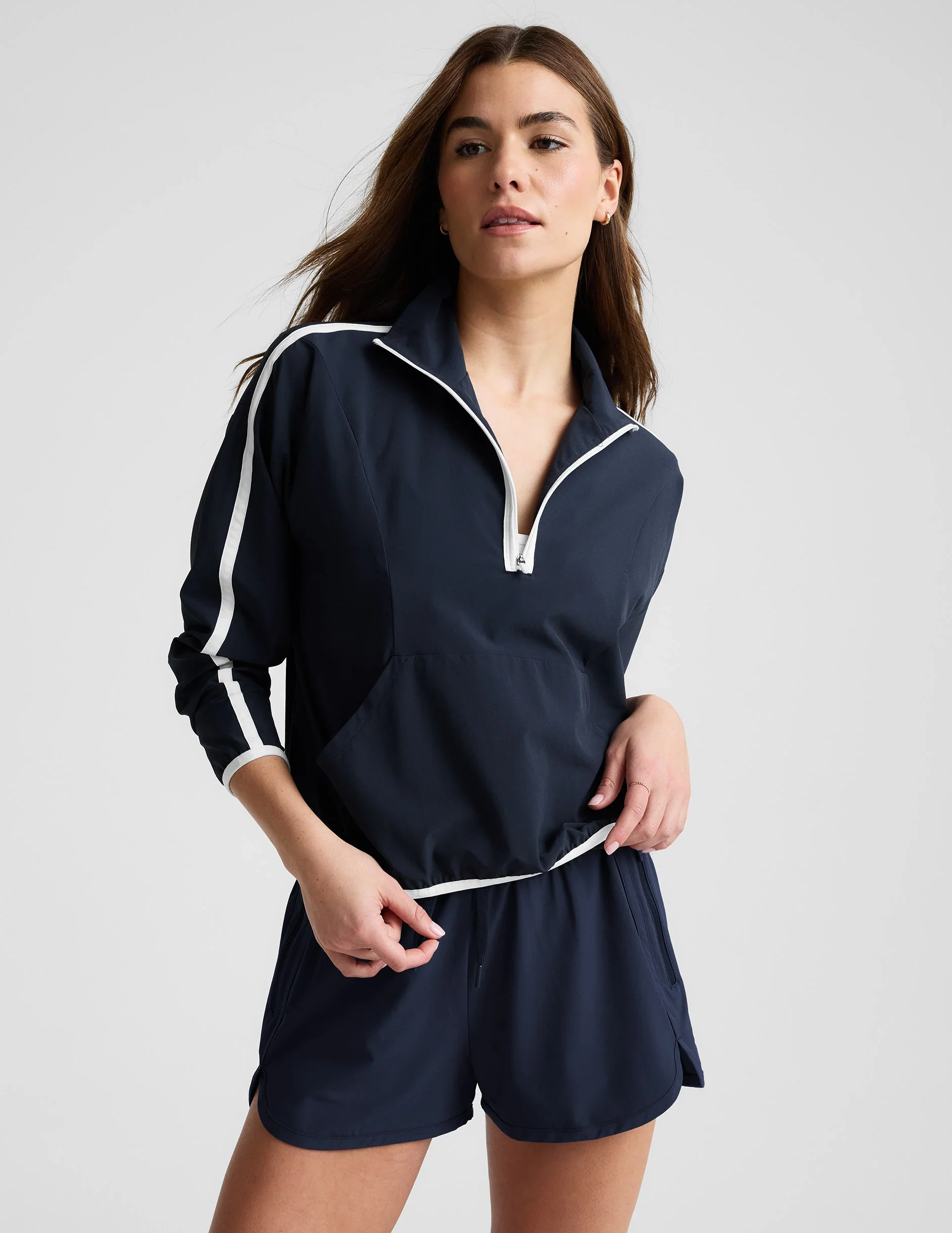 Stretch Woven Course Contrast Half Zip Pullover