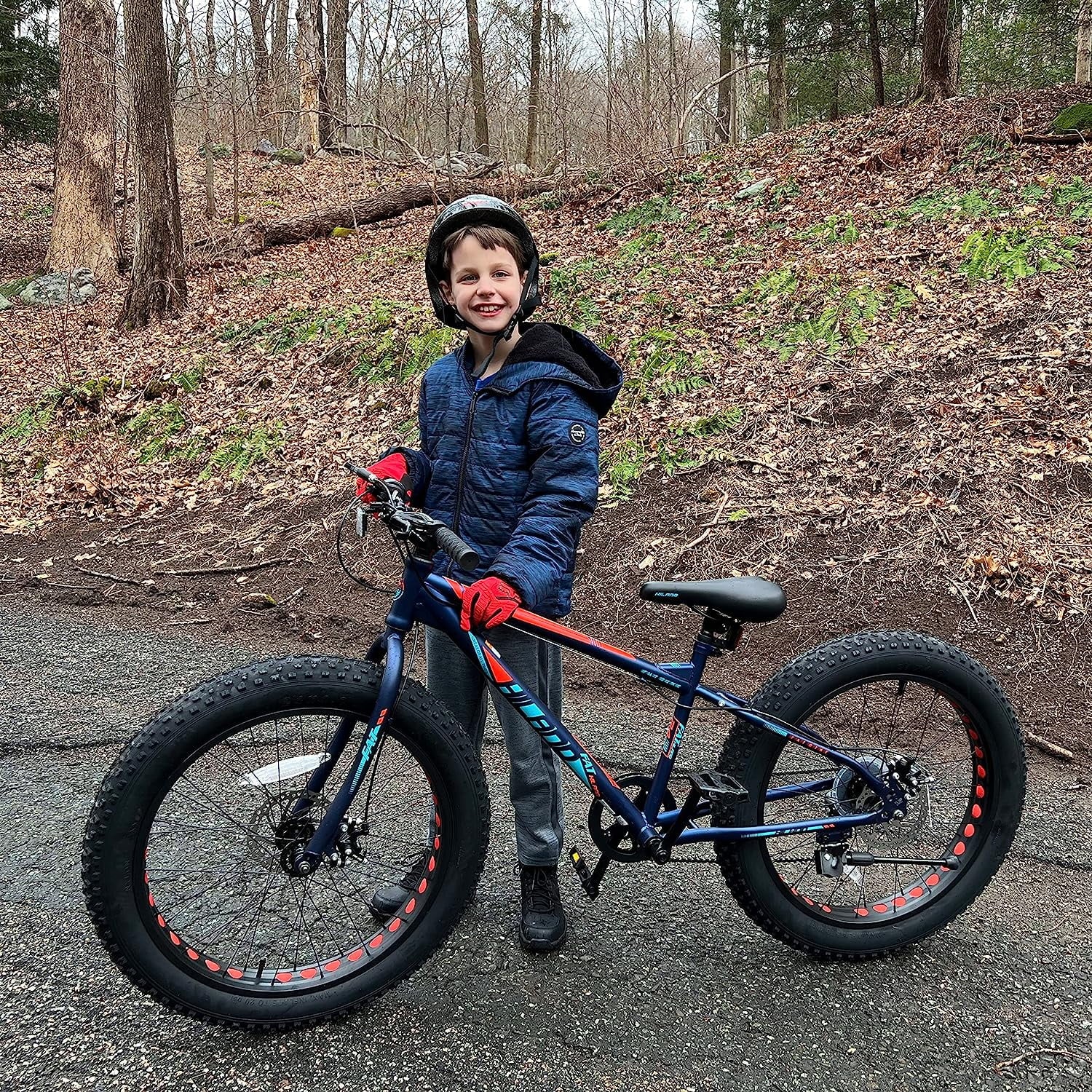 Hiland Fat Tire Bike, Shimano 7-Speed, Dual-Disc Brakes, 24 inch Trail Mountain Bike, Blue
