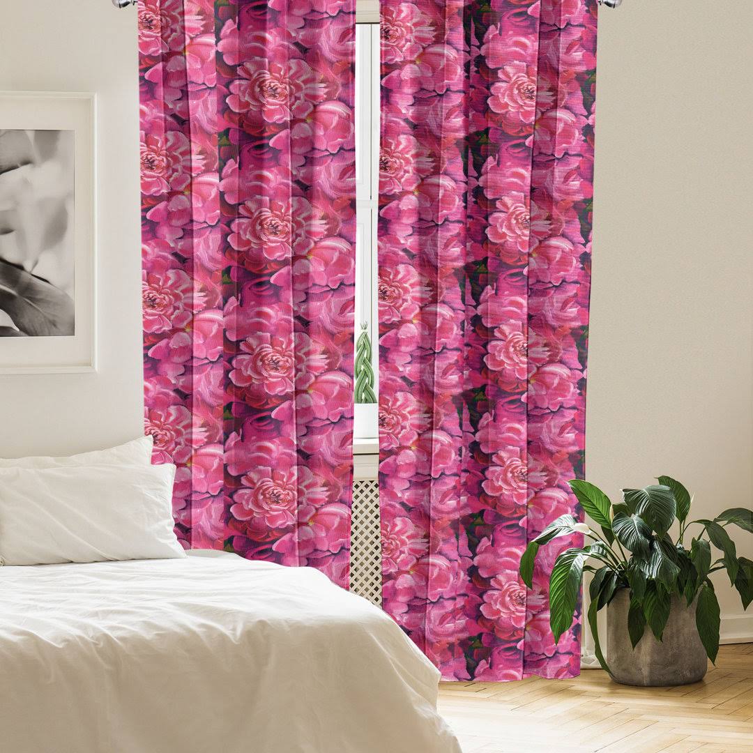 East Urban Home Floral Curtains Nature Garden Peonies Plot Pair of Pale Fuchsia and Pink East Urban Home