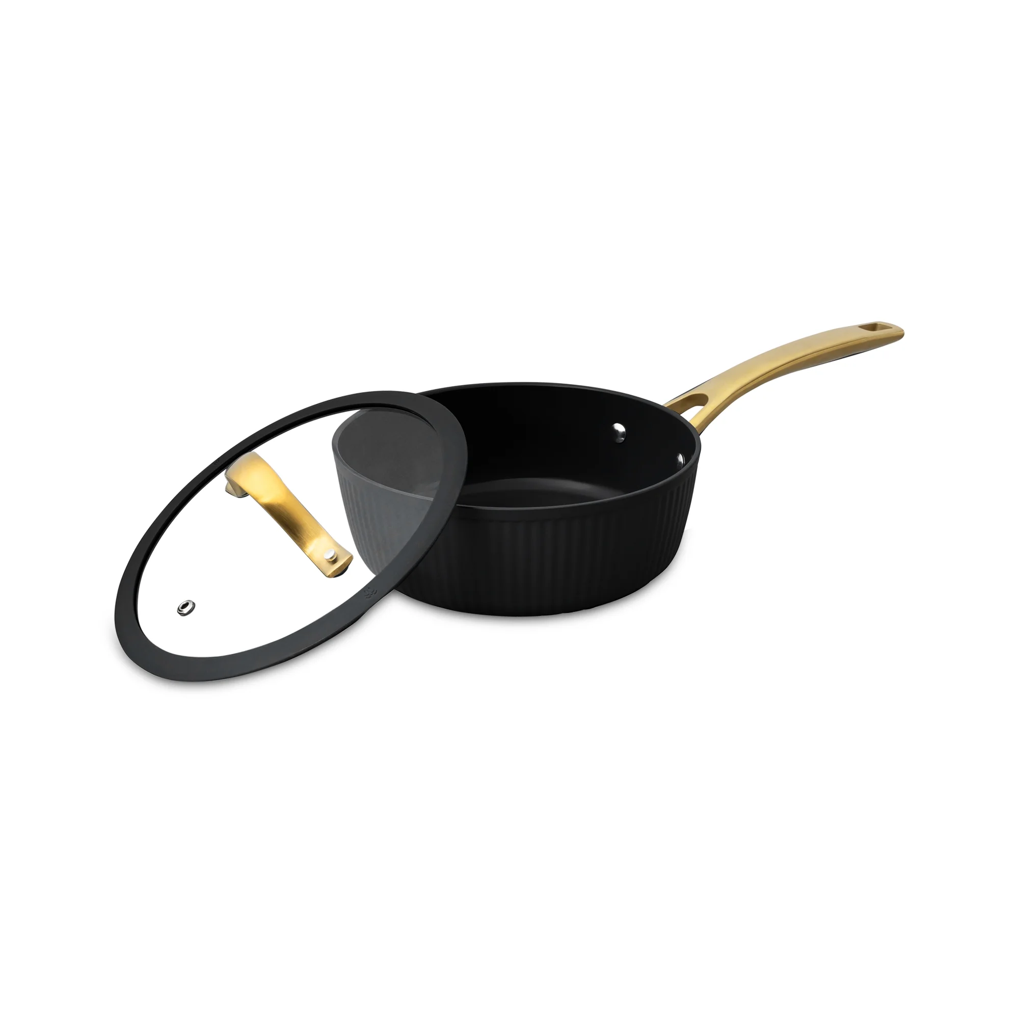 Thyme & Table 12 - Piece Nonstick Signature Ribbed Cookware Set, Pots and Pans Set - Black & Gold
