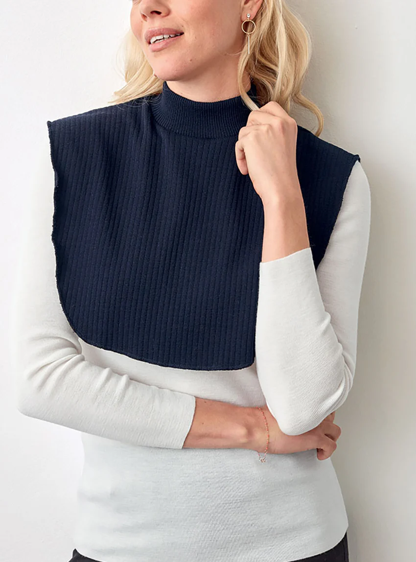 Col plastron mixte laine mérinos bleu marine