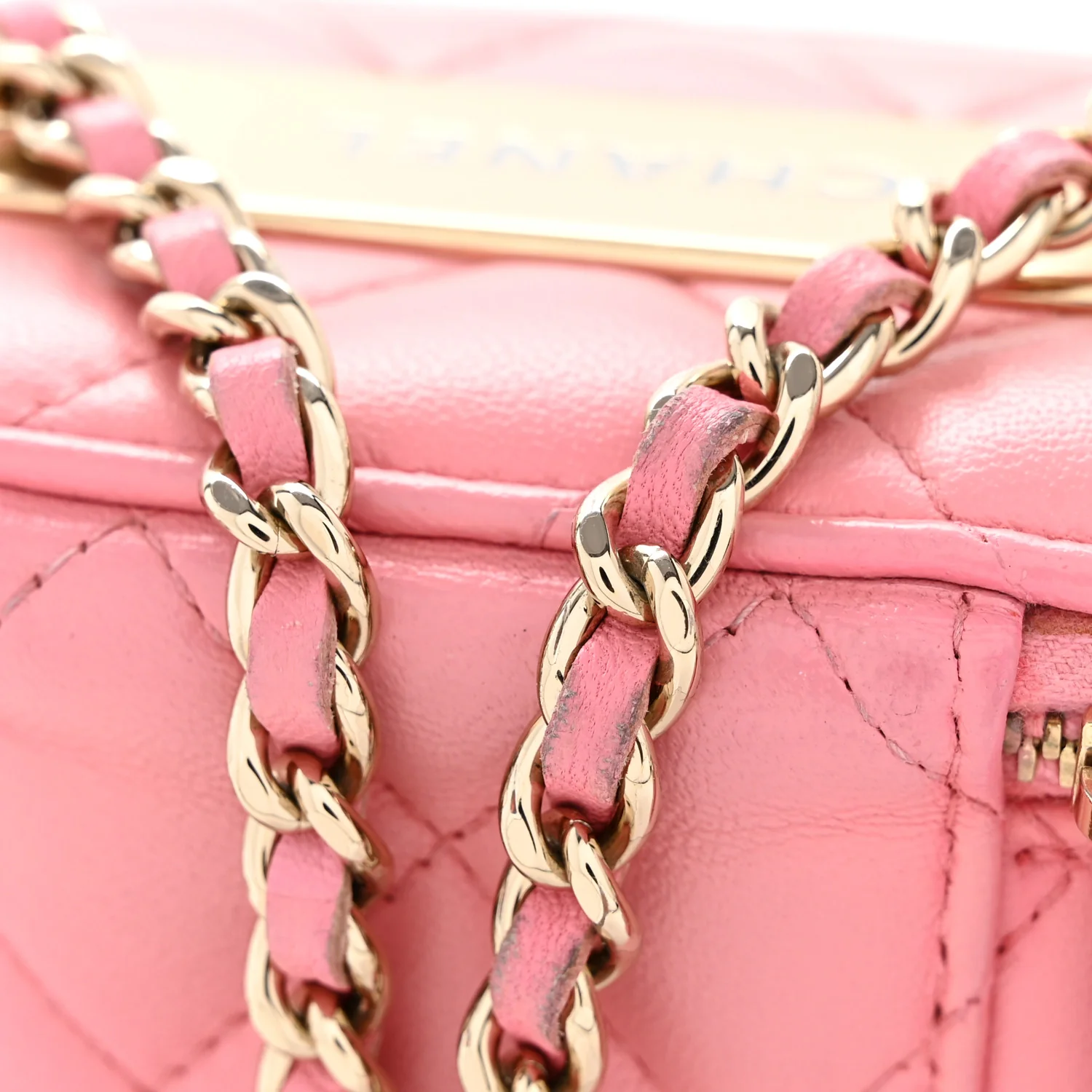 Lambskin Quilted Trendy Mini Vanity Case With Chain Pale Pink