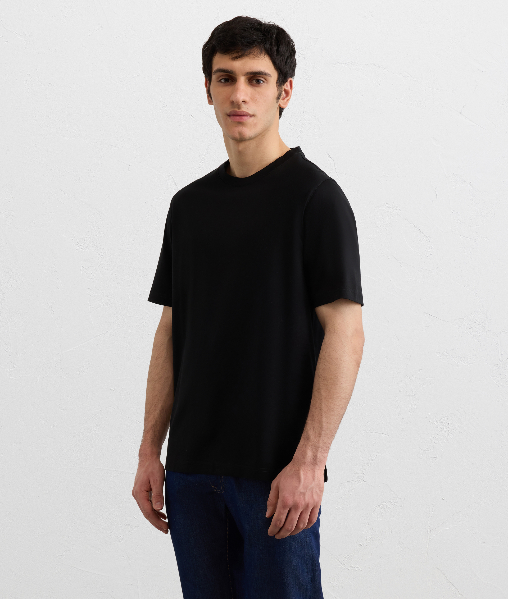 BLACK MERCERIZED COTTON JERSEY SHORT SLEEVED T SHIRT