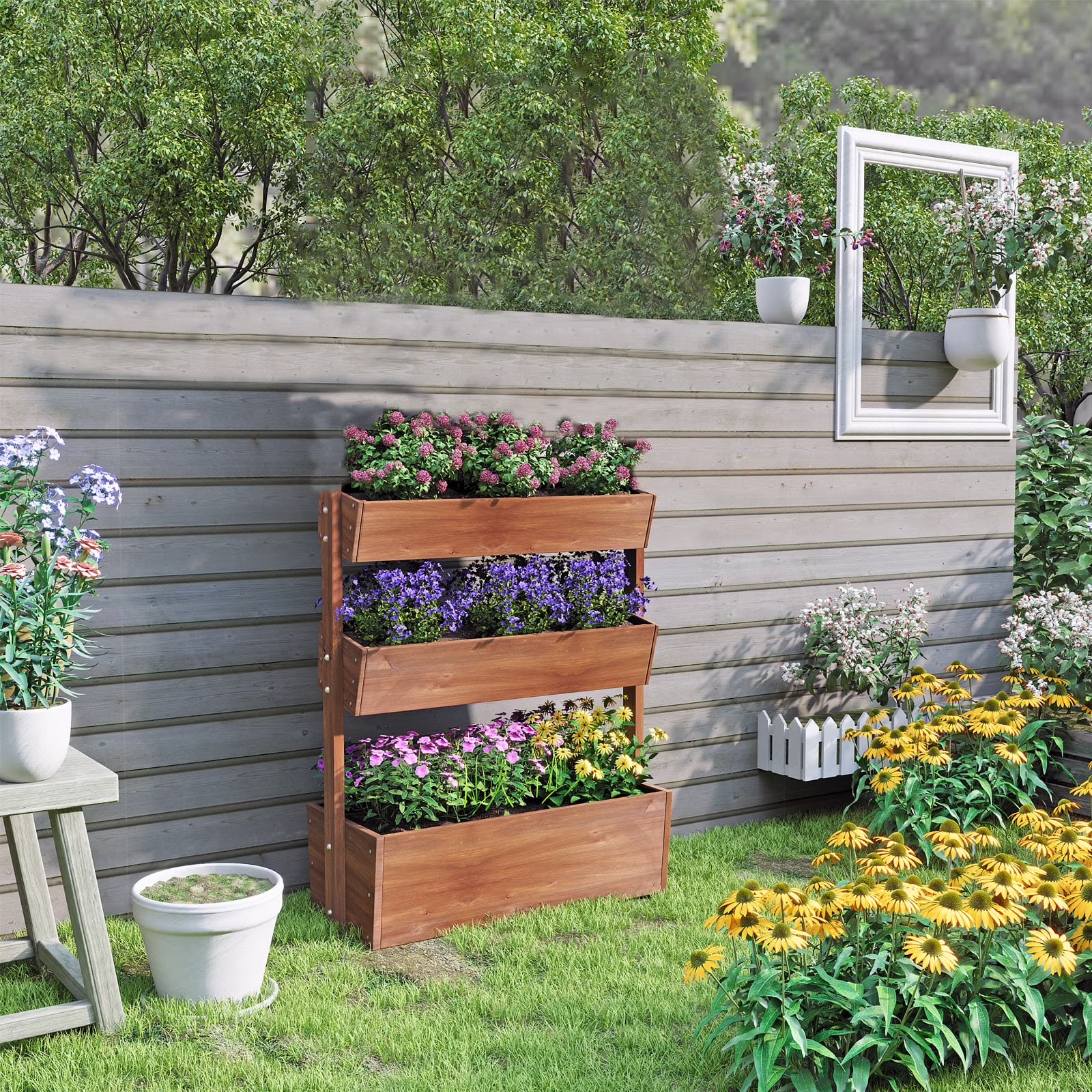 Wilk 33.7�� x 17.7�� x 46�� Raised Garden Bed, 3 Tier Vertical Elevated Wood Planter Box Stand for Backyard, Patio, Balcony