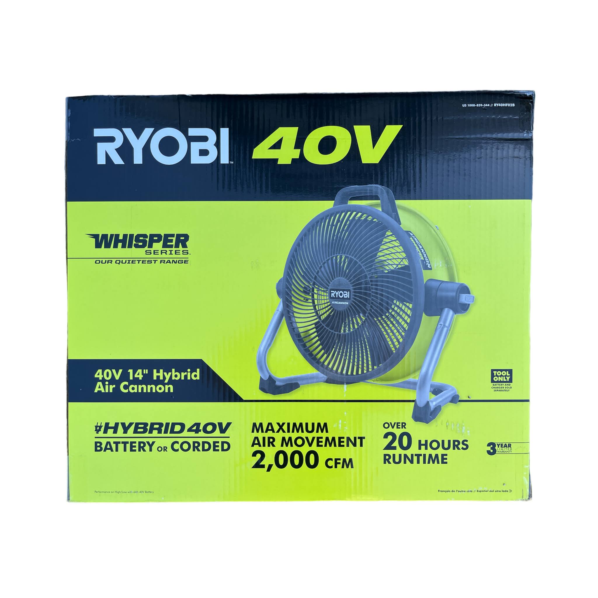 Ryobi 40-Volt 14 in. Cordless Hybrid Whisper Series Air Cannon Fan (Tool Only)