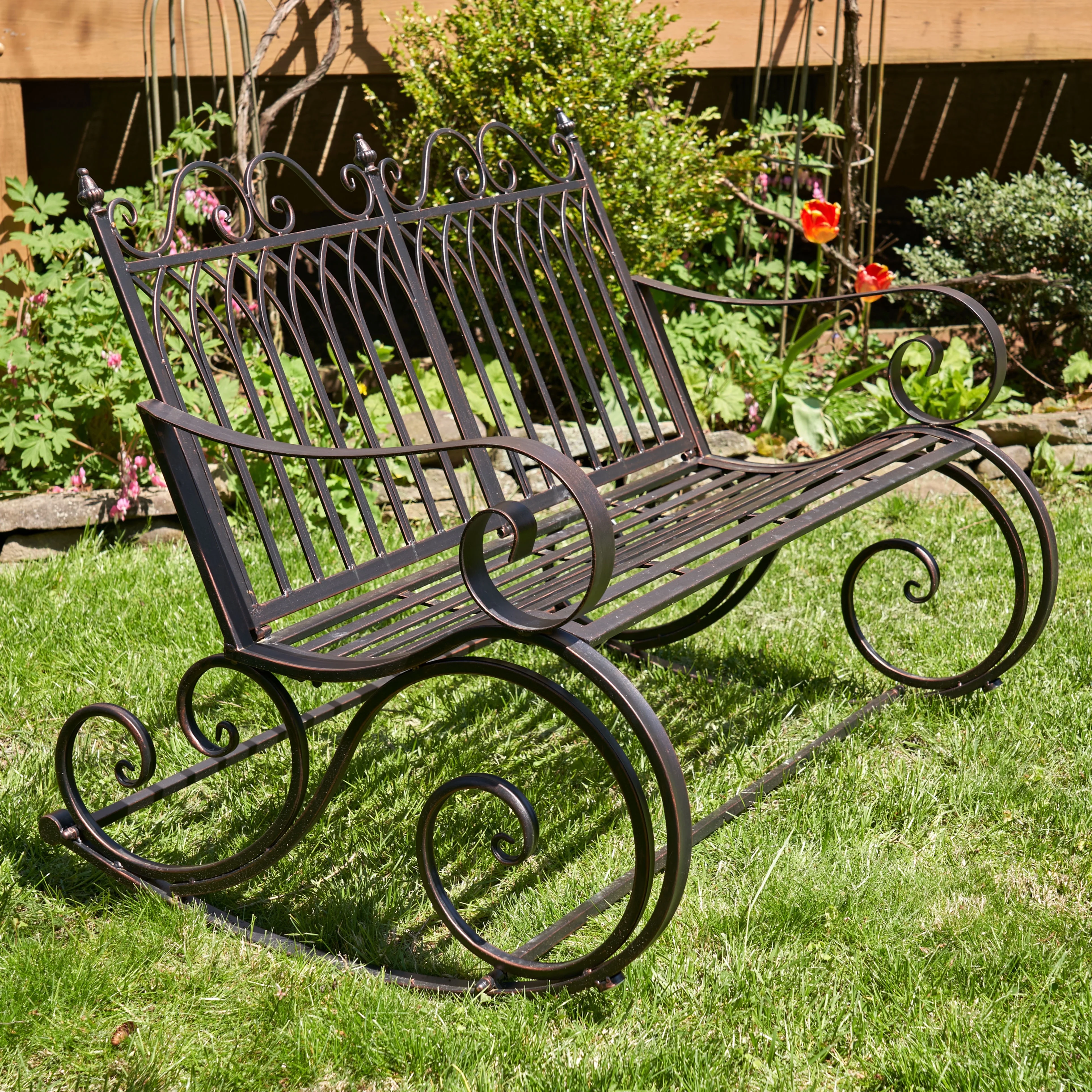 Outdoor Metal Rocking Arm Chair/Bench (Bench, Bronze)(Bench/Bronze) - Image 6
