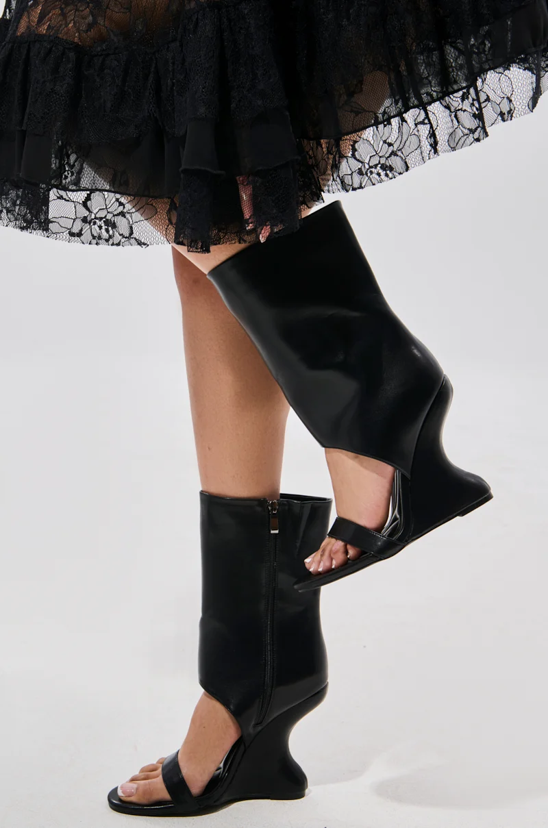 AZALEA WANG KYVELI BLACK WEDGE OPEN TOE BOOTIE - Akira Store