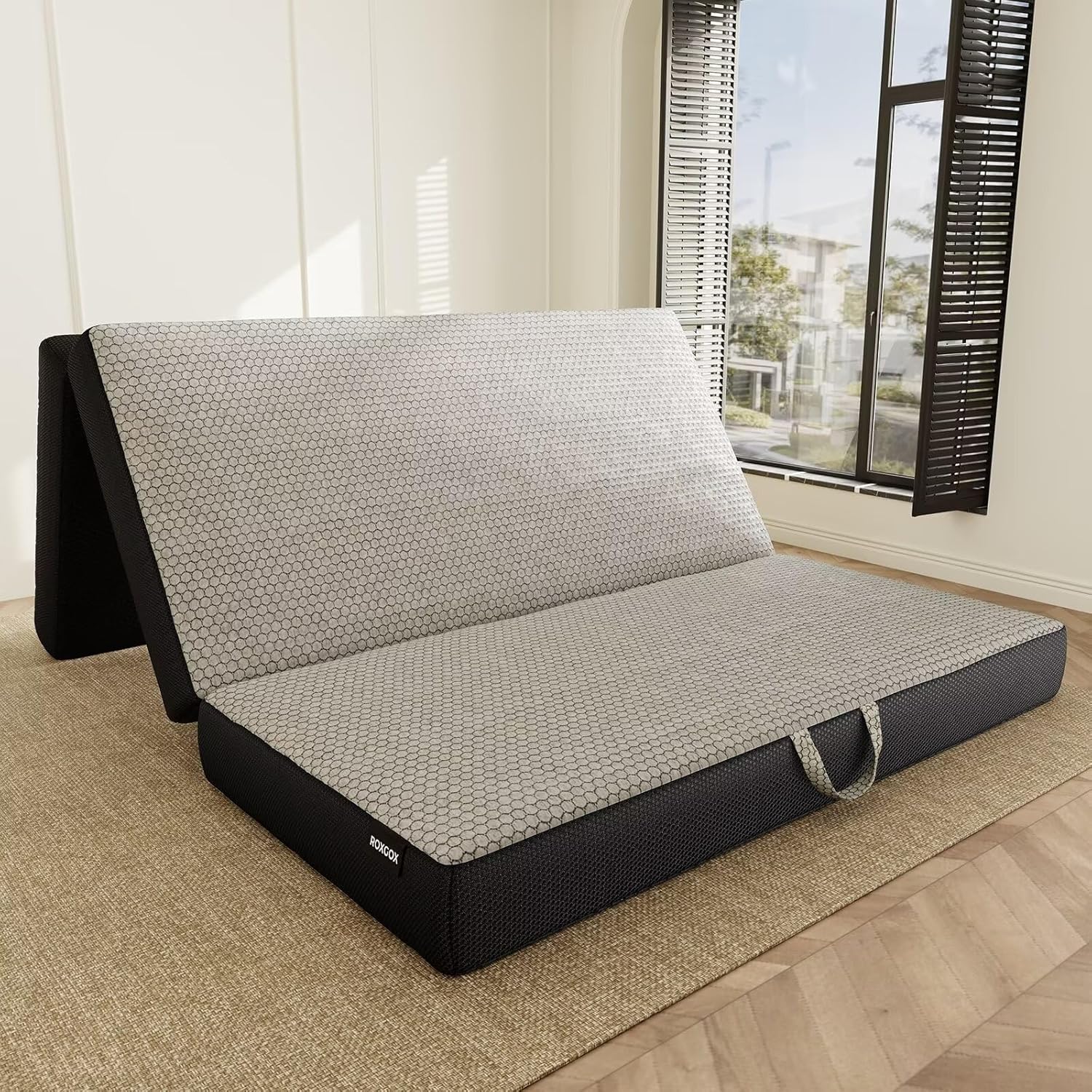 Memory Foam Trifold Mattress, Queen Portable Floor Bed 6 Inch, Foldable Mat with Washable Cover, Handle & Non-Slip Bottom, for RV, Travel, Camping, Yoga, 78
