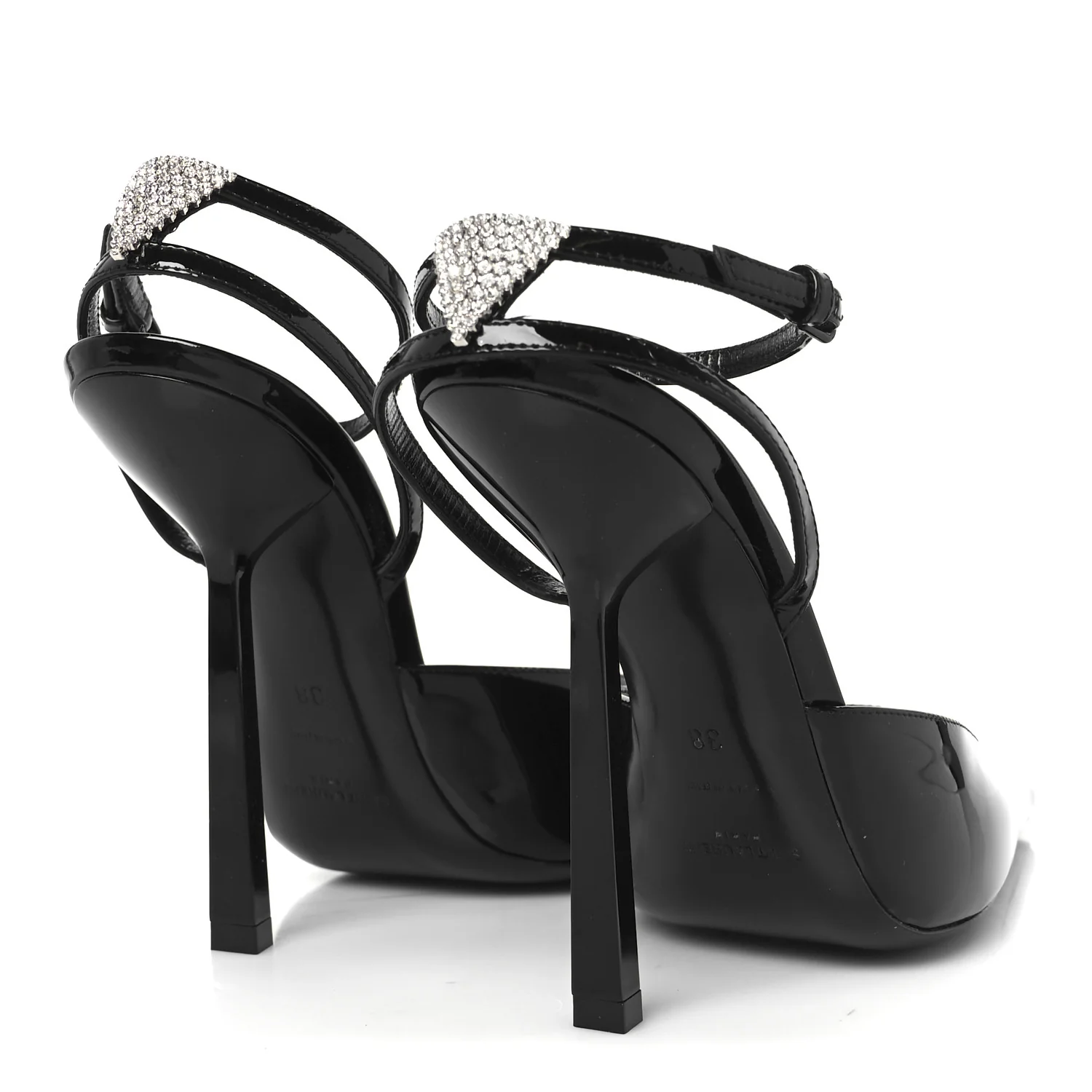 Patent Calfskin Crystal Anouk Pumps 38 Black