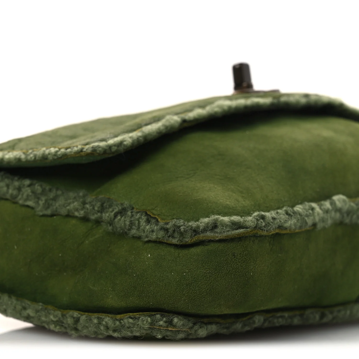 Suede Shearling Flap Clutch Green