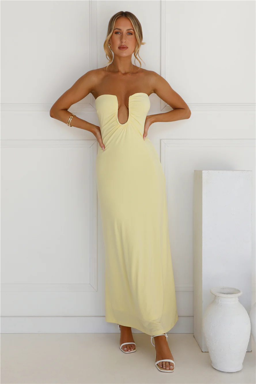Temperature Rising Strapless Maxi Dress Yellow