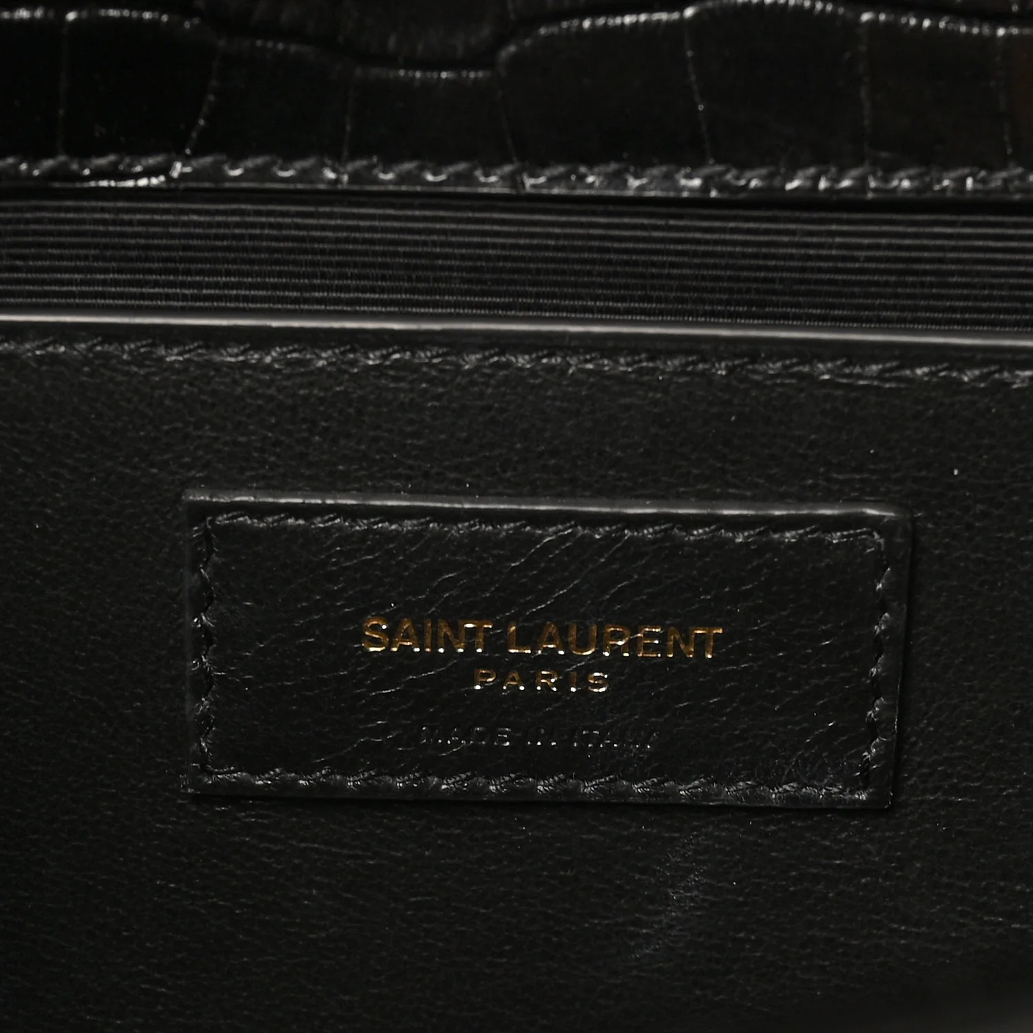 Calfskin Crocodile Embossed Medium Classic Monogram Kate Tassel Satchel Black
