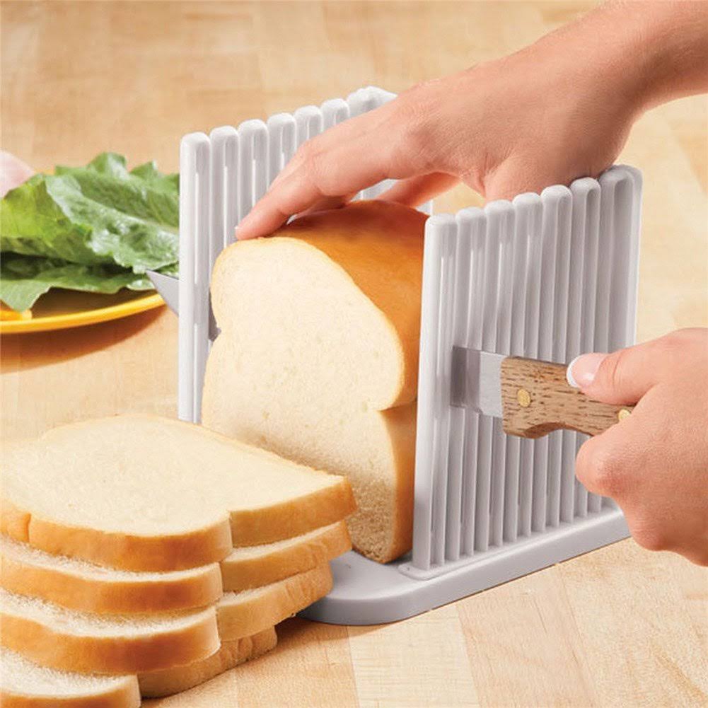 Orione Adjustable Toast Slicer/ Cutting Guide for Homemade Bread Plastic Bread Slicer Loaf for Slicing Bread Foldable Kitchen Baking Tools (White)