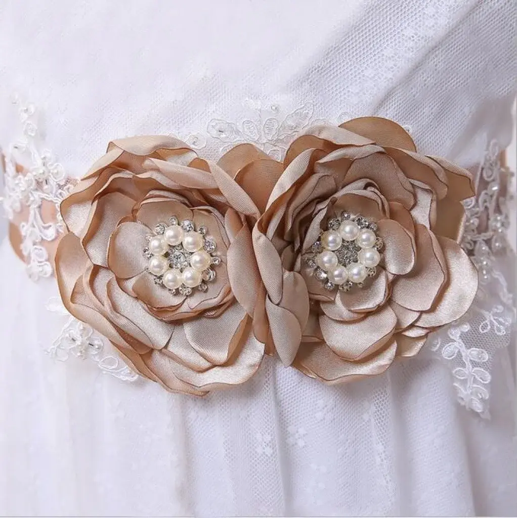 Bridesmaid Sash/Belt with Pearls Flower Girl Sash Rustic Stones Wedding Belt Bridal Flower Sash BS1
