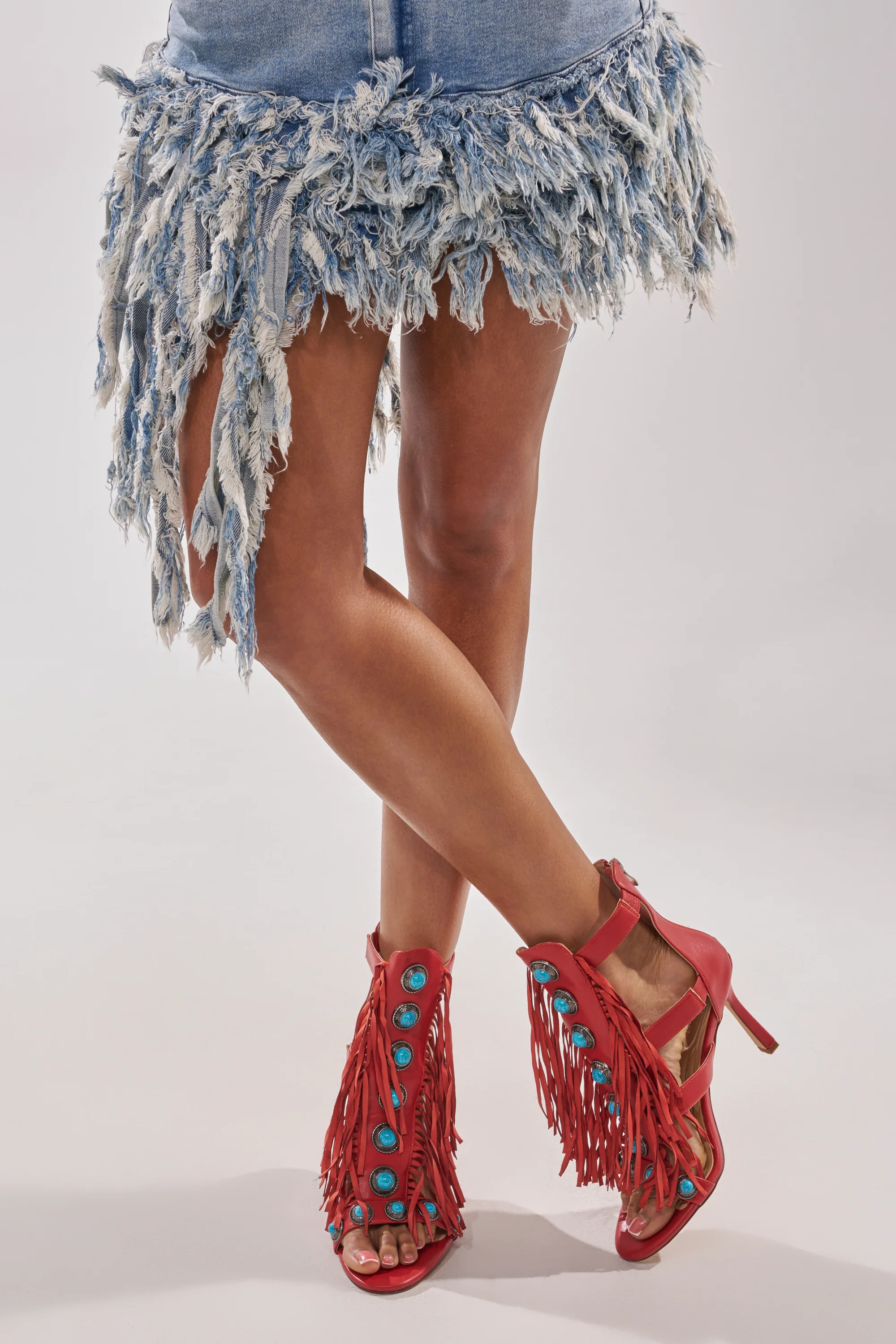 AZALEA WANG SUMAC RED FRINGE WESTERN STILETTO SANDAL - Akira Store