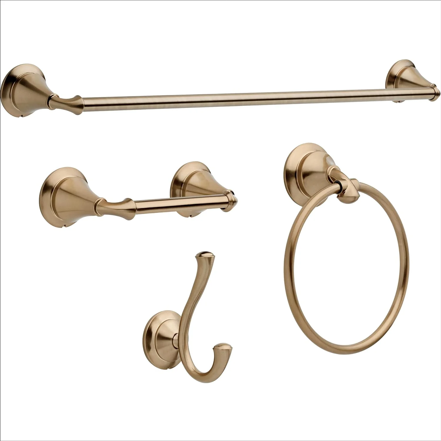 4-Piece Bath Hardware Set with 24 in. Towel Bar, Toilet Paper Holder, Towel Ring, Towel Hook in Champagne Bronze