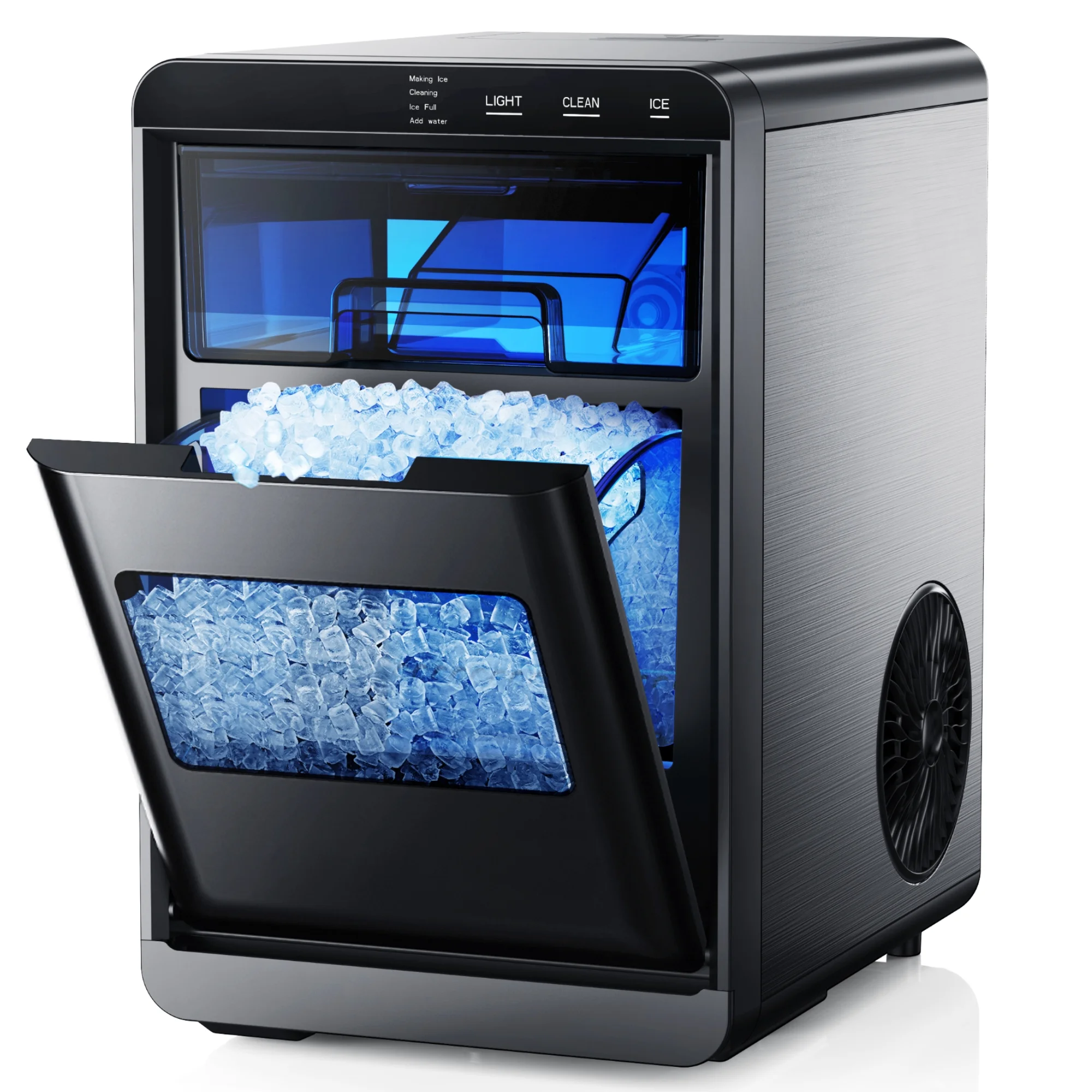 Simzlife Nugget Ice Maker Countertop, 44.9 lb per Day Chewable Pebble Nugget Ice Machine with Touch Screen for Home, Kitchen, Office, Stainless Steel, Black