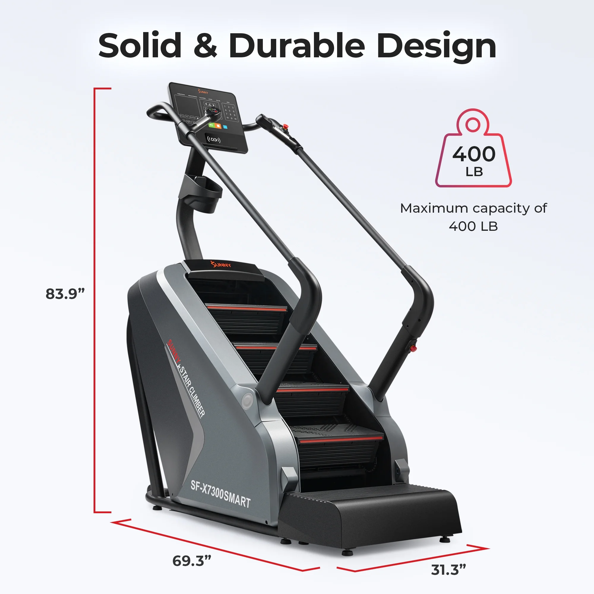 Sunny Health & Fitness High - Intensity Stair Stepper Climber, Commercial Grade, 25 Levels of EMS, Cardio and Lower Exercise, 400 lb Capacity W FREE Sunnyfit App - SF - X7300SMART