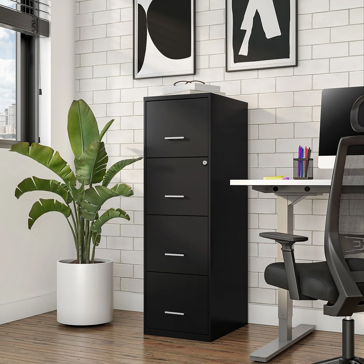 Staples 4 - Drawer Vertical File Cabinet Locking Letter Black 18