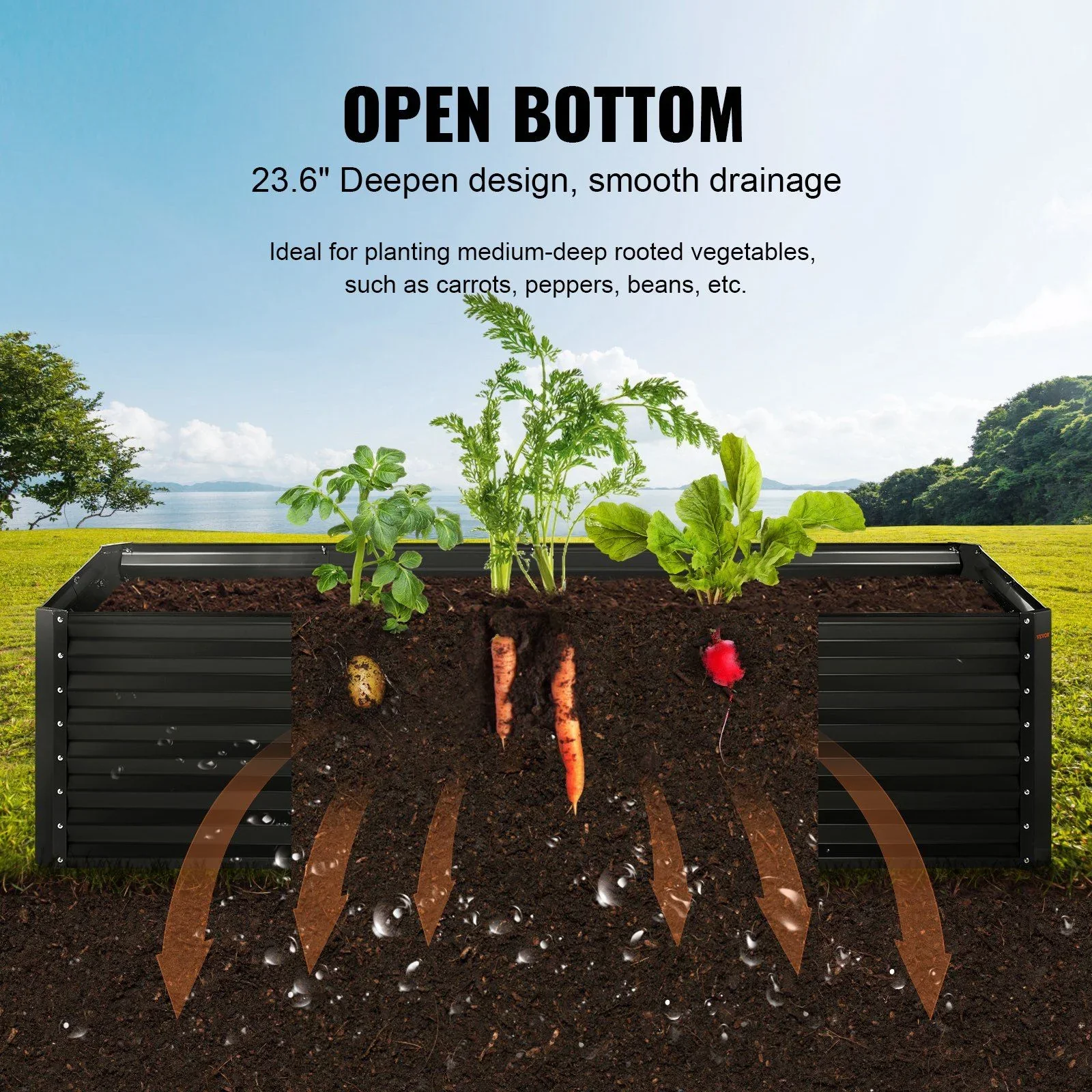 Galvanized Raised Garden Bed Planter Box 94.5x47.2x23.6 Flower Vegetable